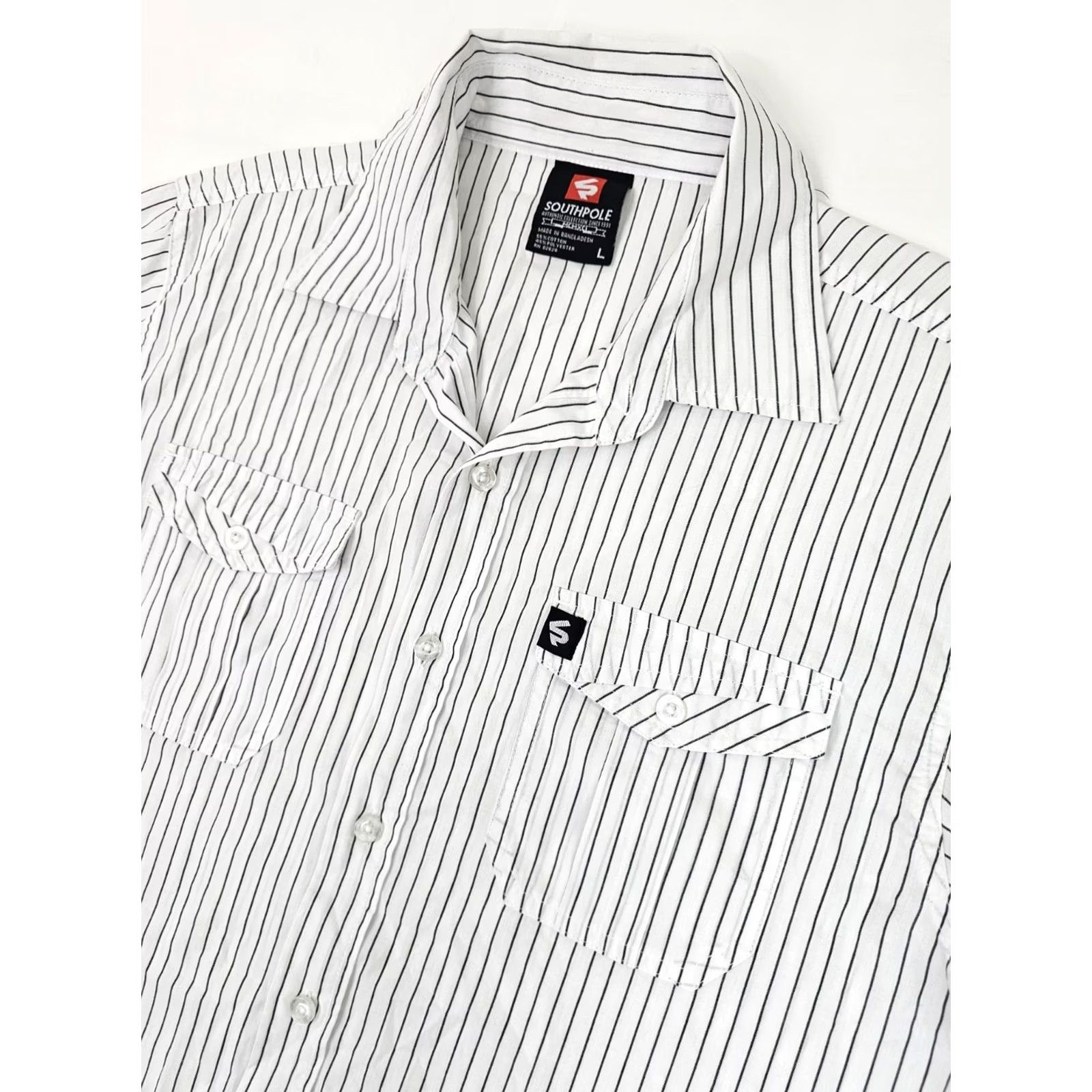 Southpole Vtg South Pole Button-Up Striped Shirt Men L White Lightweight Hip Hop Y2K Business Casual Size US L / EU 52-54 / 3 - 2 Thumbnail