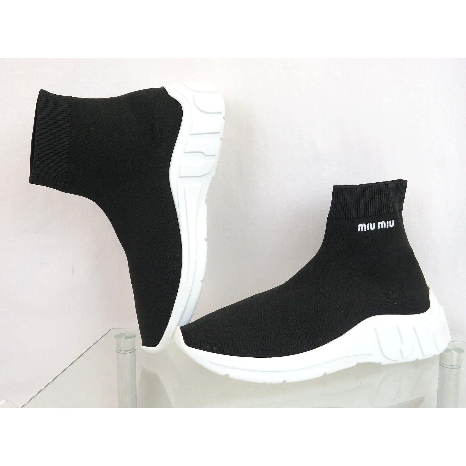 5T664C BLACK KNIT WHITE LOGO PULL ON HIGH SOCK SNEAKERS 41