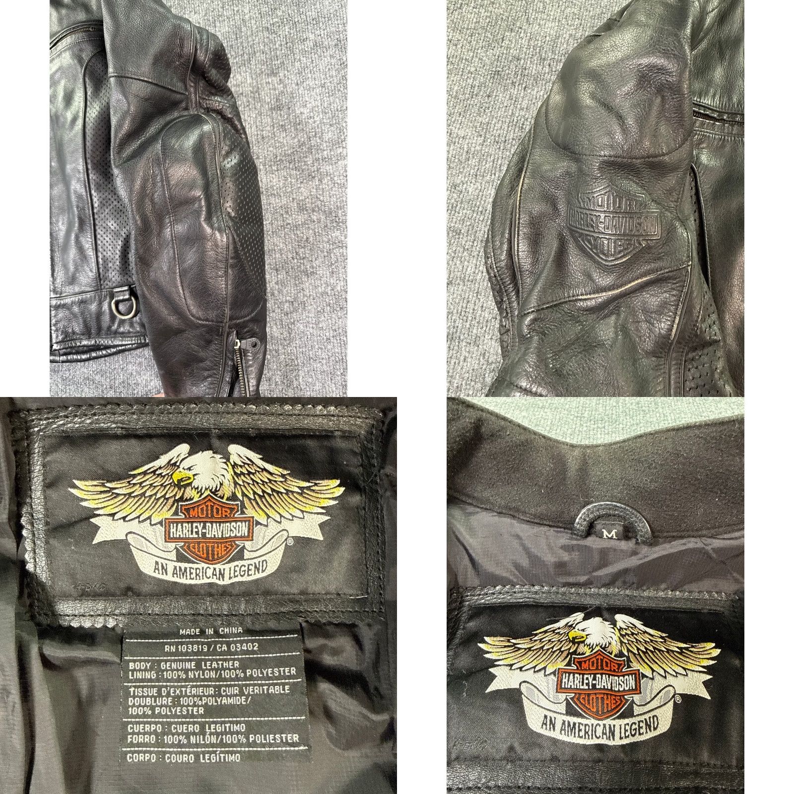 Harley Davidson Harley-Davidson Motorcycle Jacket Mens Medium Black Leather Perforated Paded Size US M / EU 48-50 / 2 - 8 Thumbnail