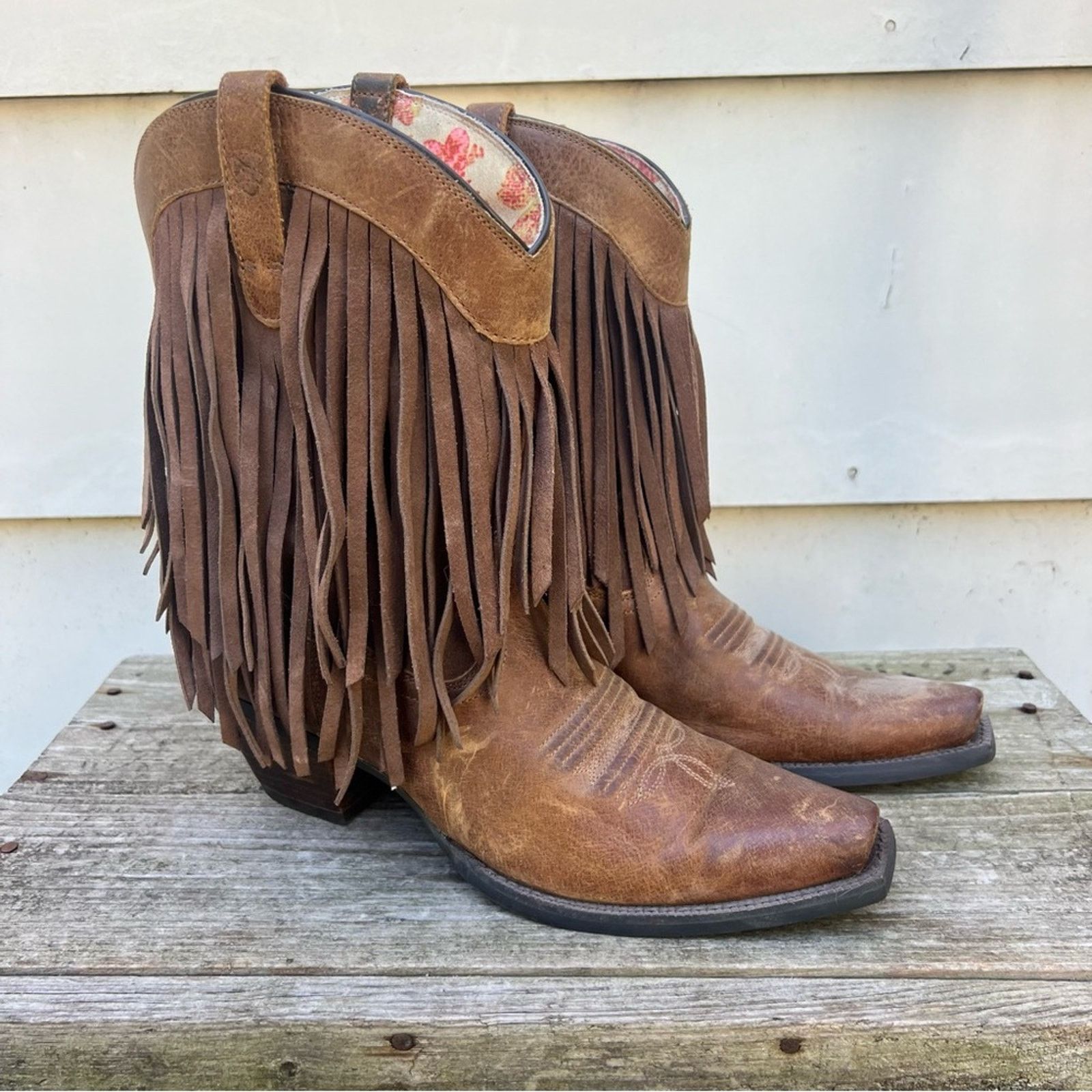 Ariat Ariat Gold Rush Fringe Point Toe Brown Leather Cowgirl Boots Grailed