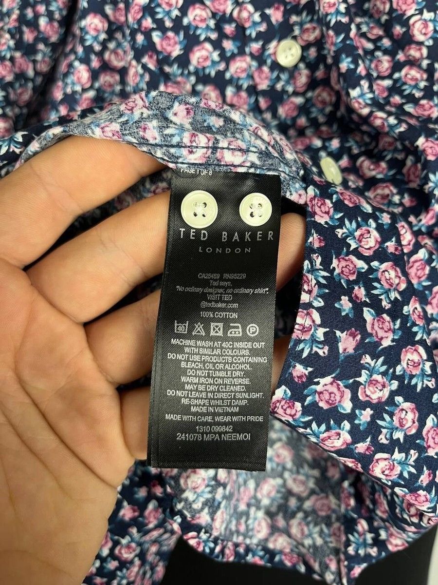 Designer × Ted Baker Ted Baker London Men Long Sleeve Floral Print Size 6 (0309) Size US M / EU 48-50 / 2 - 9 Thumbnail