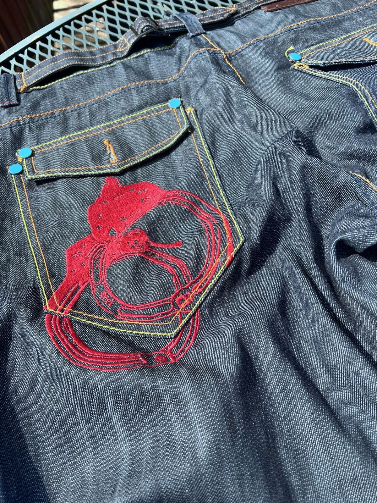 Other CRAZY EMBROIDERED RAW DENIM KONVICT JEANS Y2K STYLE BAGGY Size US 42 / EU 58 - 3 Thumbnail