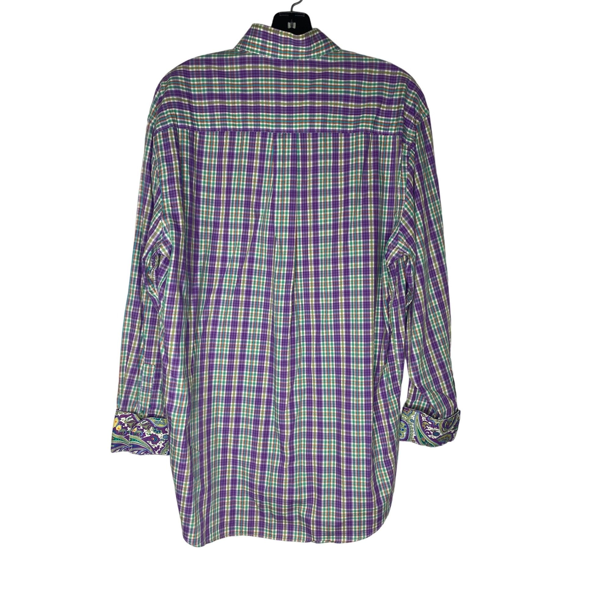 Alan Flusser ALAN FLUSSER MEN'S PURPLE PLAID BUTTON-DOWN DRESS SHIRT SZ M Size US M / EU 48-50 / 2 - 2 Thumbnail