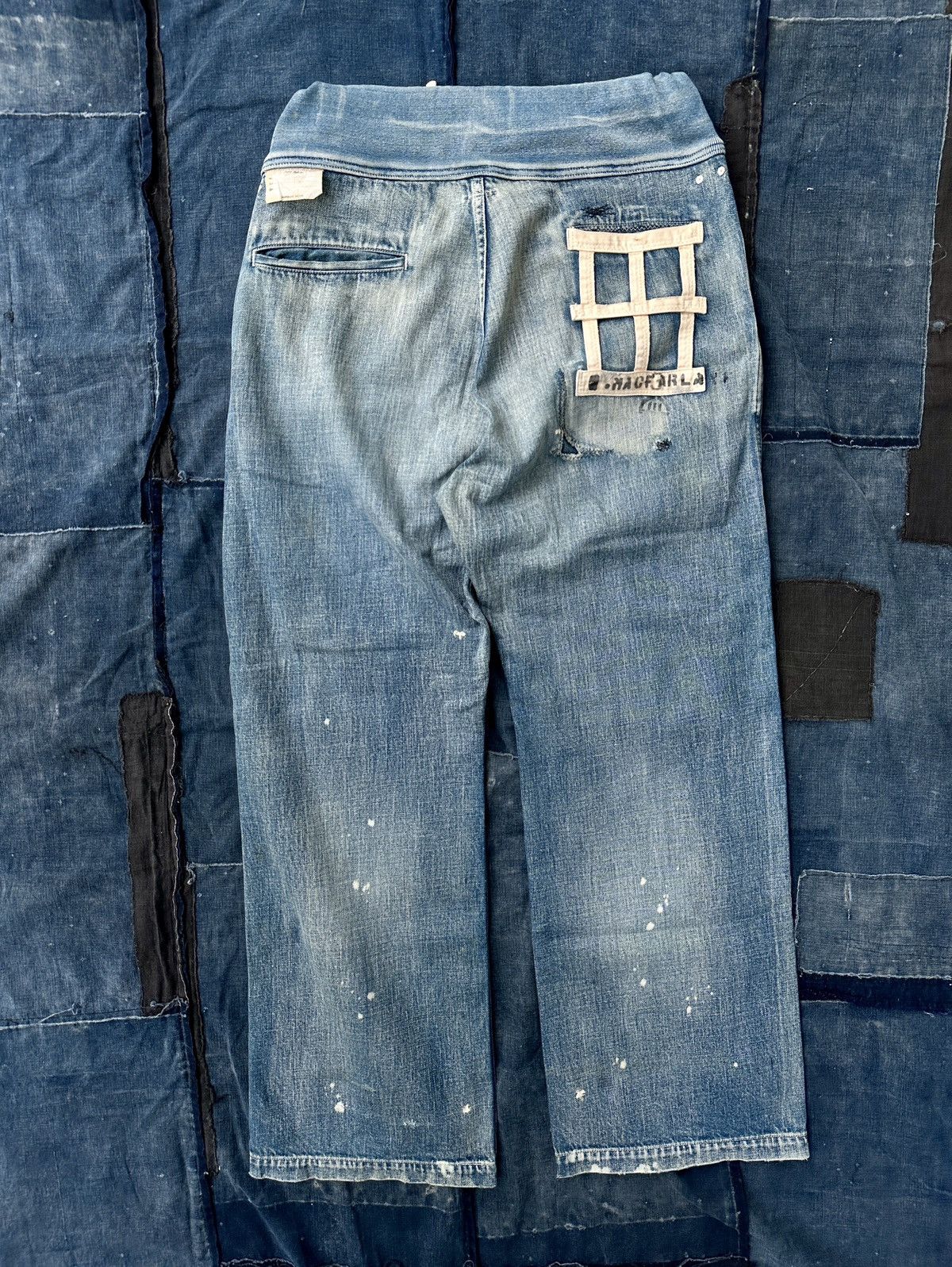 Pre-owned Kapital X Kapital Kountry Prisoner Hybrid Sweatpant Denim Sunfade Boro Jeans In Stonewash Indigo
