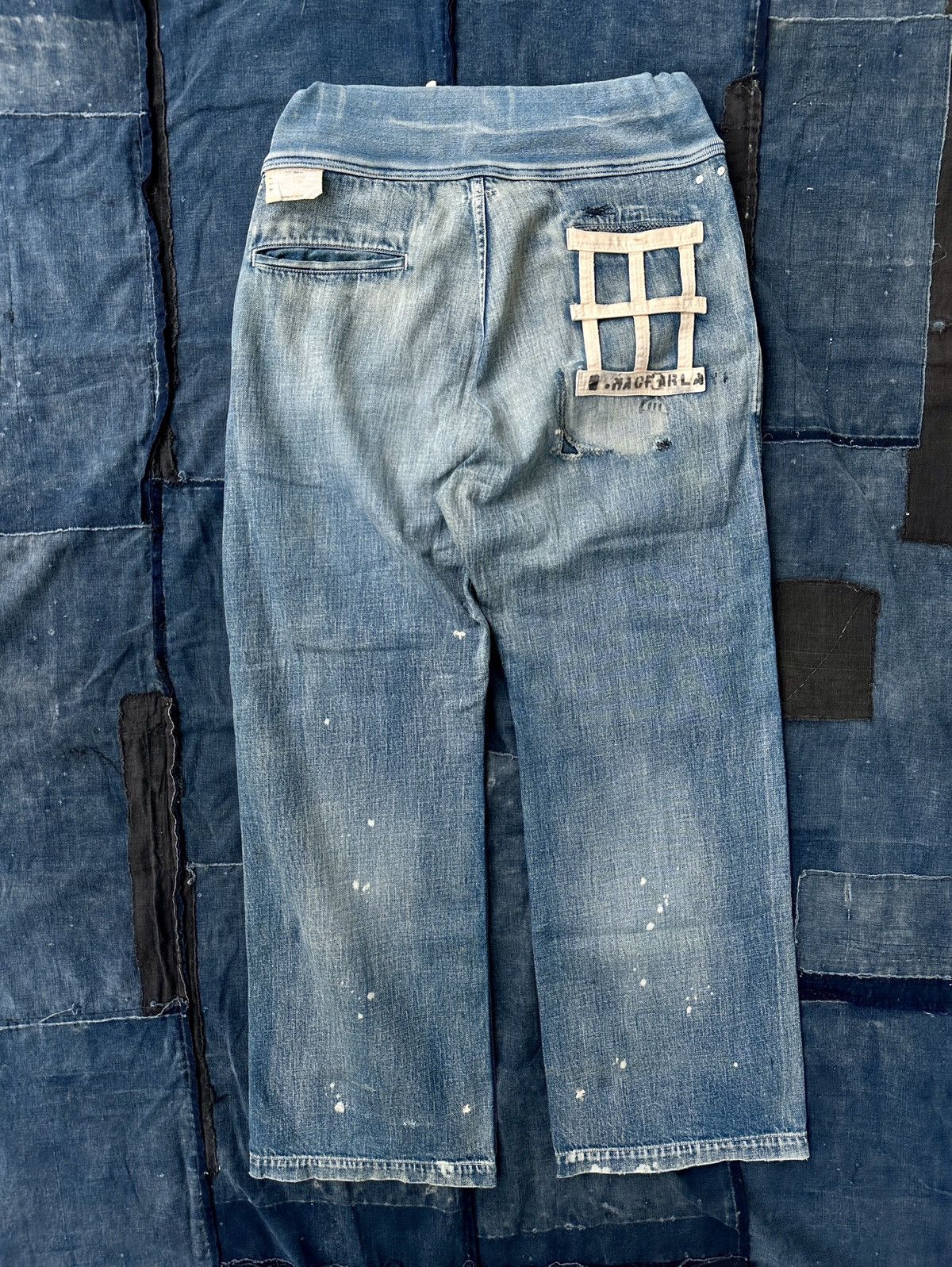 image of Kapital x Kapital Kountry Prisoner Hybrid Sweatpant Denim Sunfade Boro Jeans in Stonewash Indigo (S