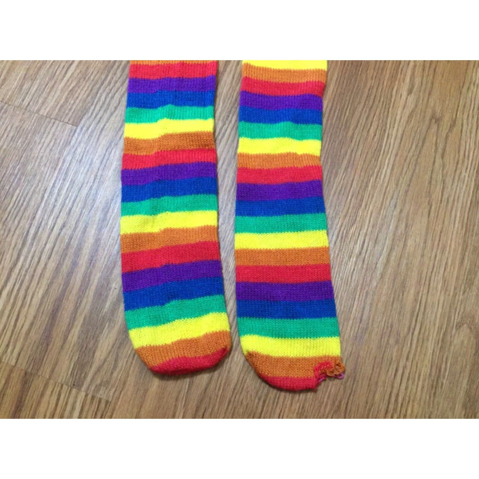 Vintage RAINBOW STRIPED OVER KNEE SOCKS Adult Unisex One Size Neon Clown Pattern Everyday Wear Size ONE SIZE - 2 Thumbnail