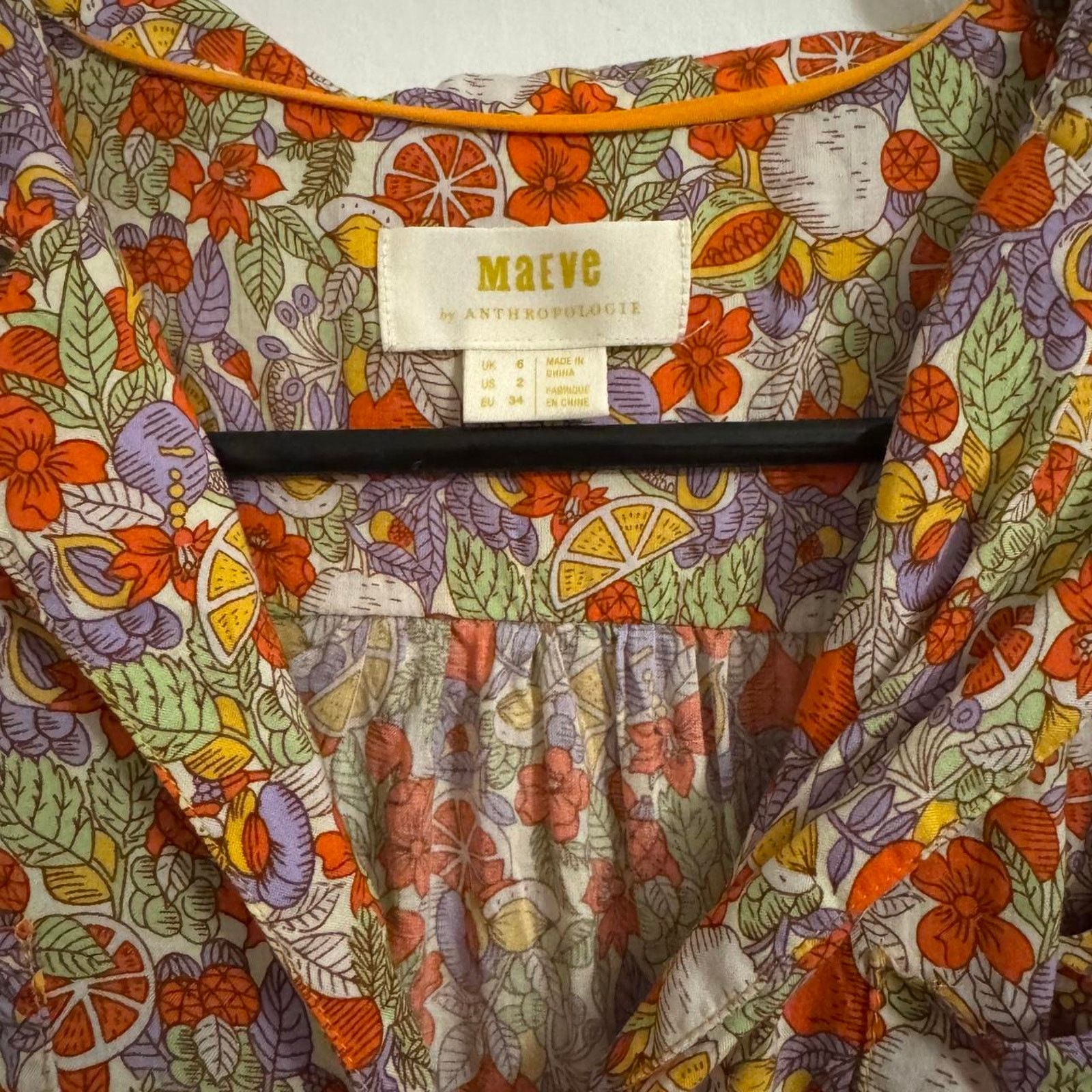 Anthropologie Maeve Anthropology Romantic Citrus Tie-Front Liberty Print Size XS / US 0-2 / IT 36-38 - 3 Thumbnail