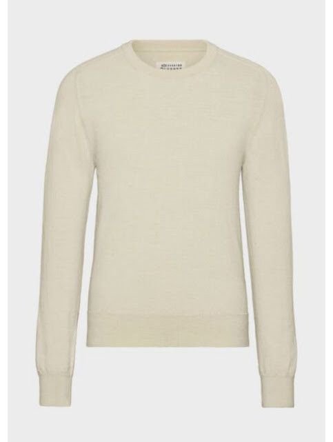 Maison Margiela o1w1db10526 Elbow Patches Crewneck Sweater in Ivory Size US L / EU 52-54 / 3 - 1 Thumbnail