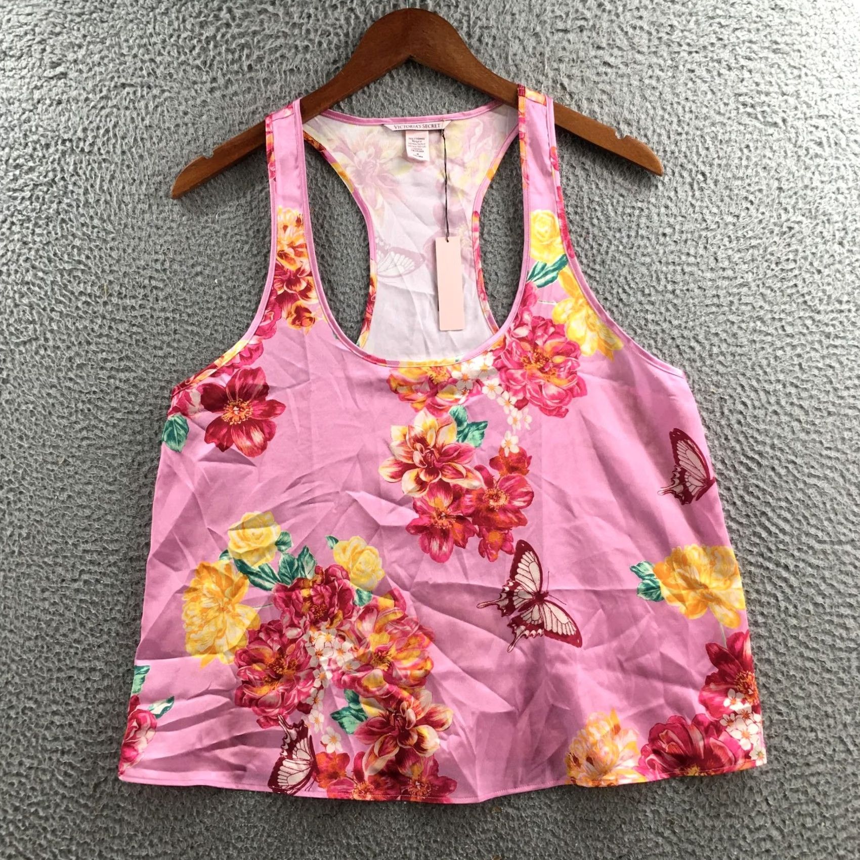 Victoria's Secret Victoria’s Secret Tank Top Women Medium Pink Floral Butterfly Racerback Satin Size M / US 6-8 / IT 42-44 - 2 Thumbnail