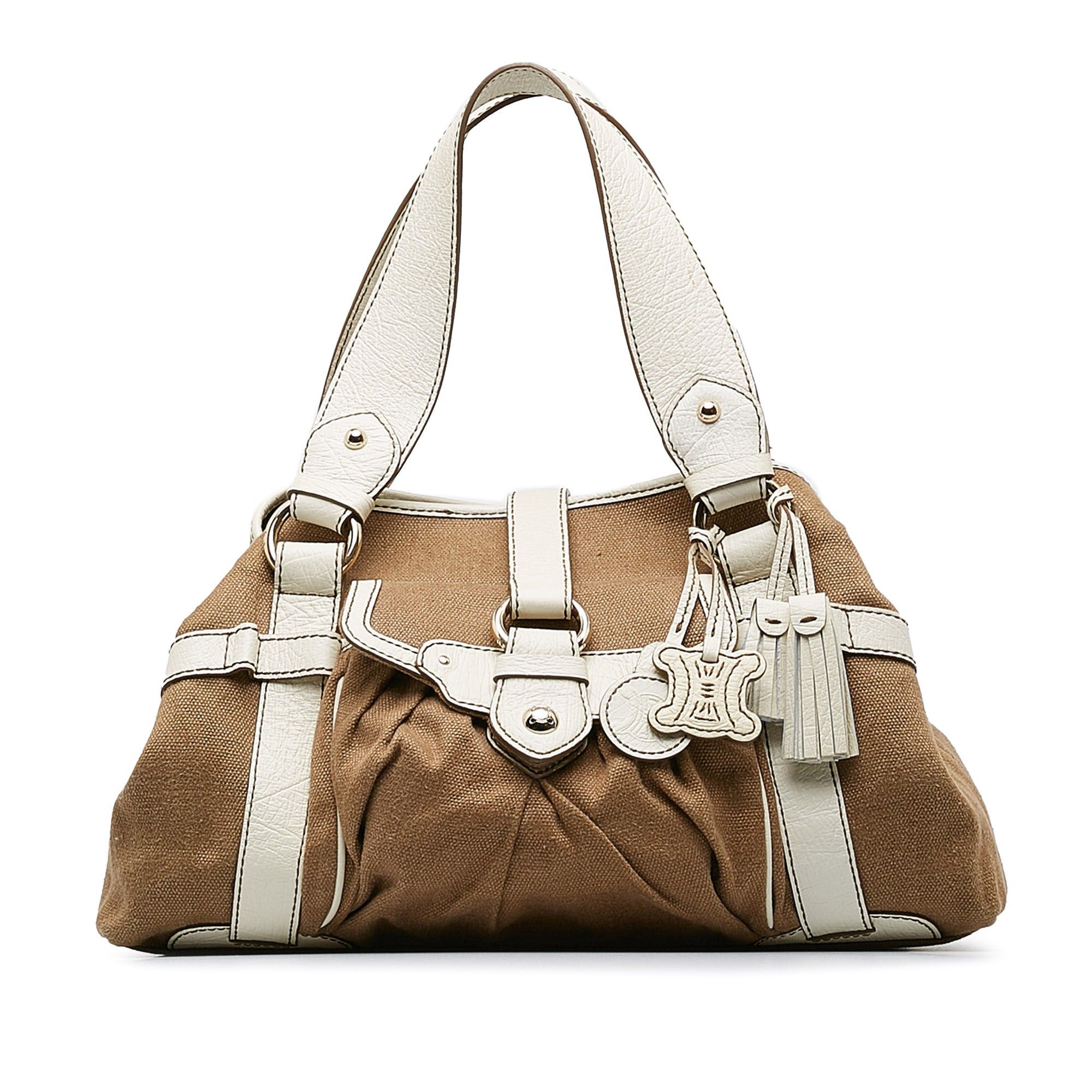image of Celine Canvas Boogie Handbag in Brown, Women's