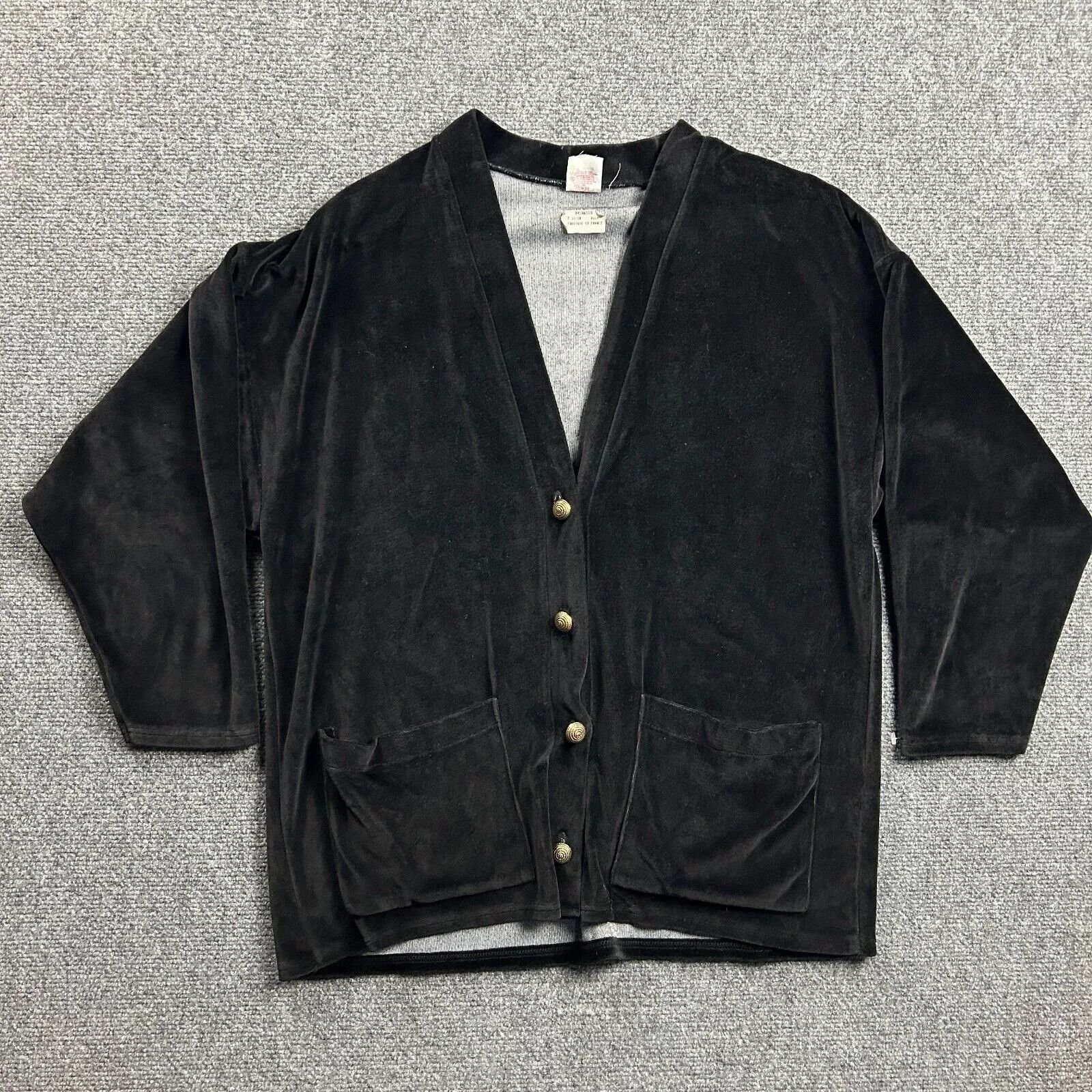 Other Noir Cardigan Womens 36/38 Black Velvet Pockets V-Neck Size XS / US 0-2 / IT 36-38 - 1 Thumbnail