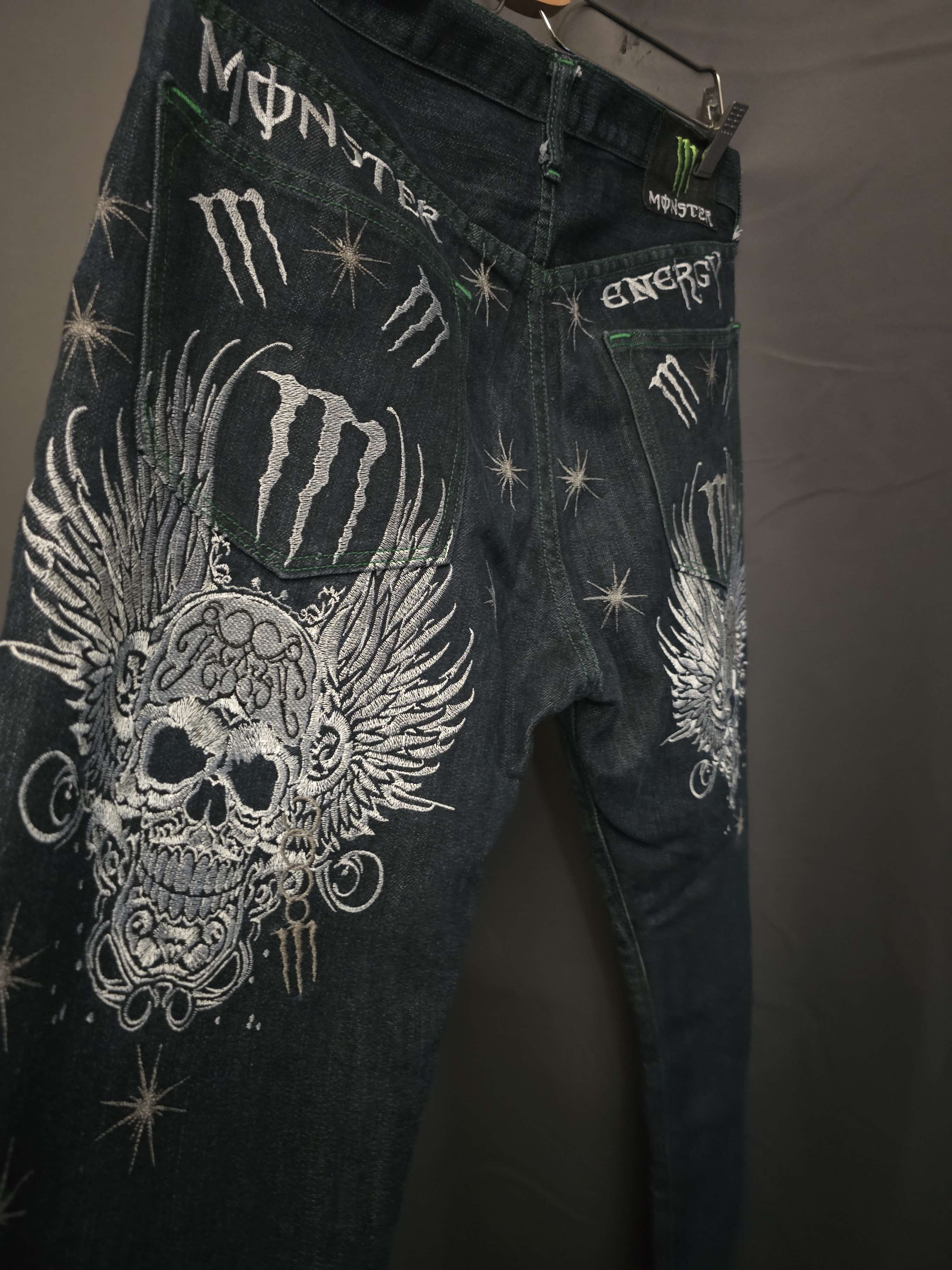 Monster Energy Embroidered Skull Rare Straight Jeans