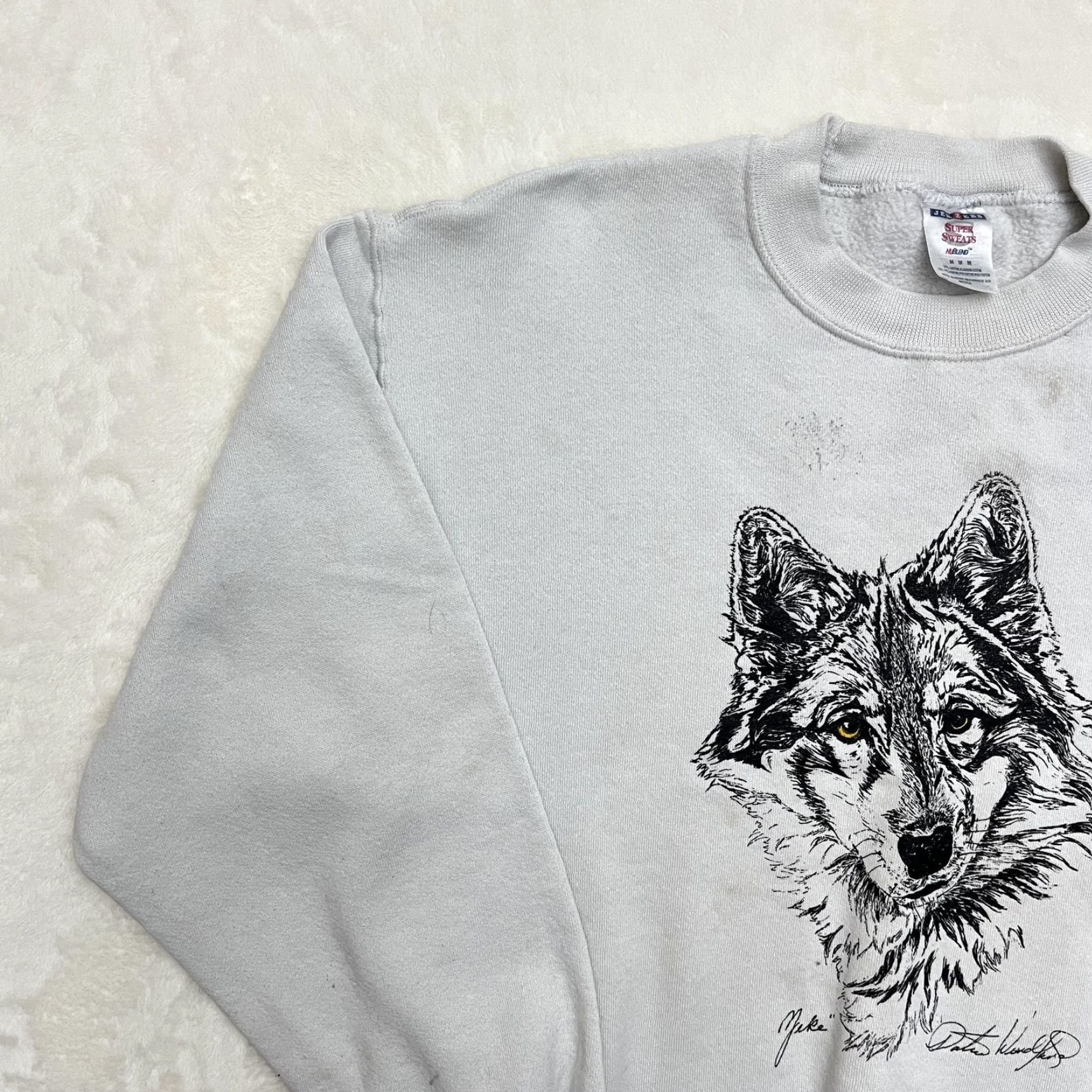 Jerzees VINTAGE Jerzees Sweatshirt Pullover Mens Medium Wolf Graphic Print Gray 90s Size US M / EU 48-50 / 2 - 7 Thumbnail