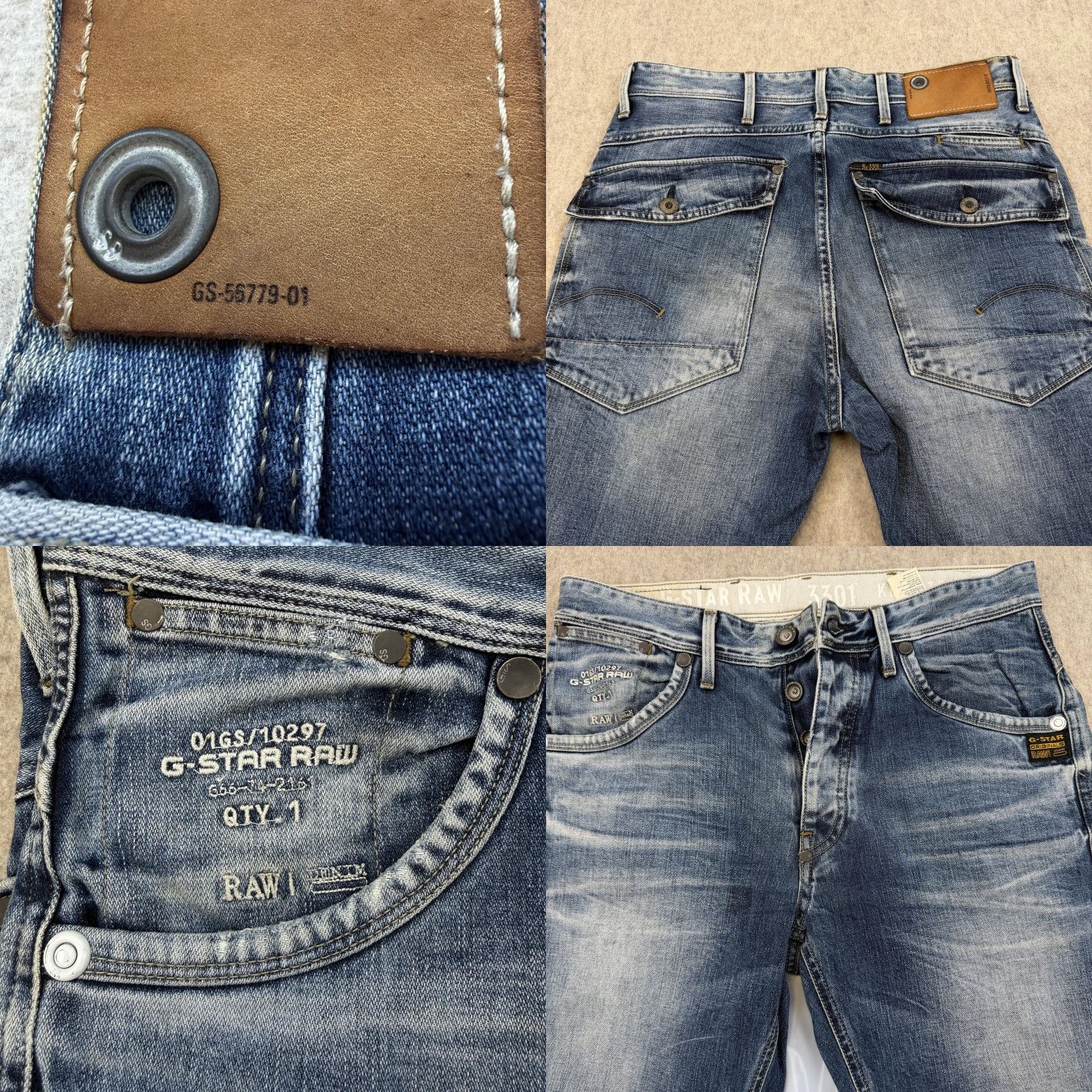 Vintage G-Star RAW Jeans Mens 32x34 Blue Medium Wash 3301 Distressed Denim Button Fly Tapered Relaxed 32 Inseam Jeans Men Blue 3301 Size US 32 / EU 48 - 11 Thumbnail