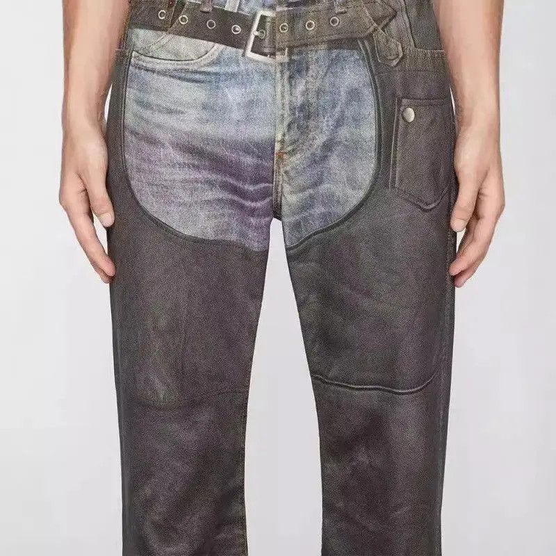 Japanese Brand Retro loose print patchwork micro flared jeans Size US 32 / EU 48 - 4 Thumbnail
