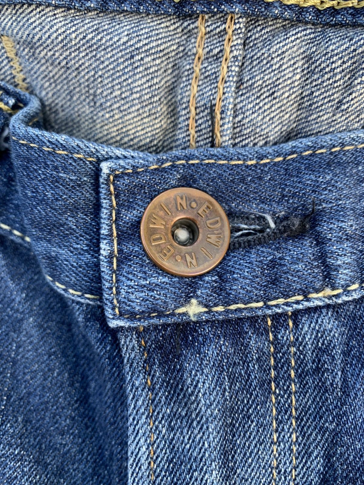 Kapital VINTAGE EDWIN 505zx SELVEDGE BUCKLE BACK DISTRESSED DENIM Size US 35 - 18 Thumbnail