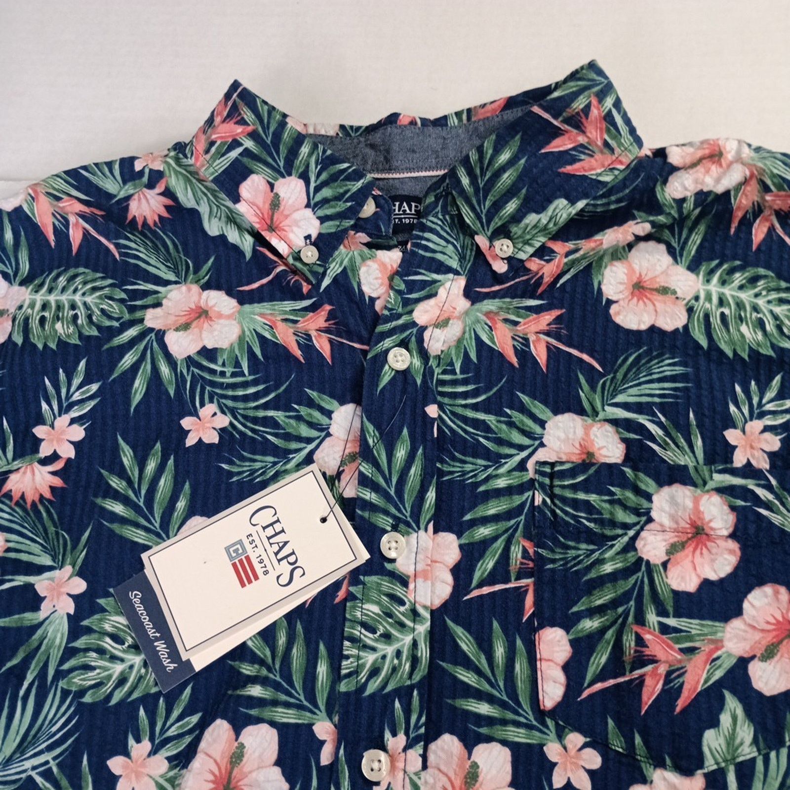 Chaps Chaps Floral Seersucker Woven Shirt Men's Size L Navy Size US L / EU 52-54 / 3 - 2 Thumbnail