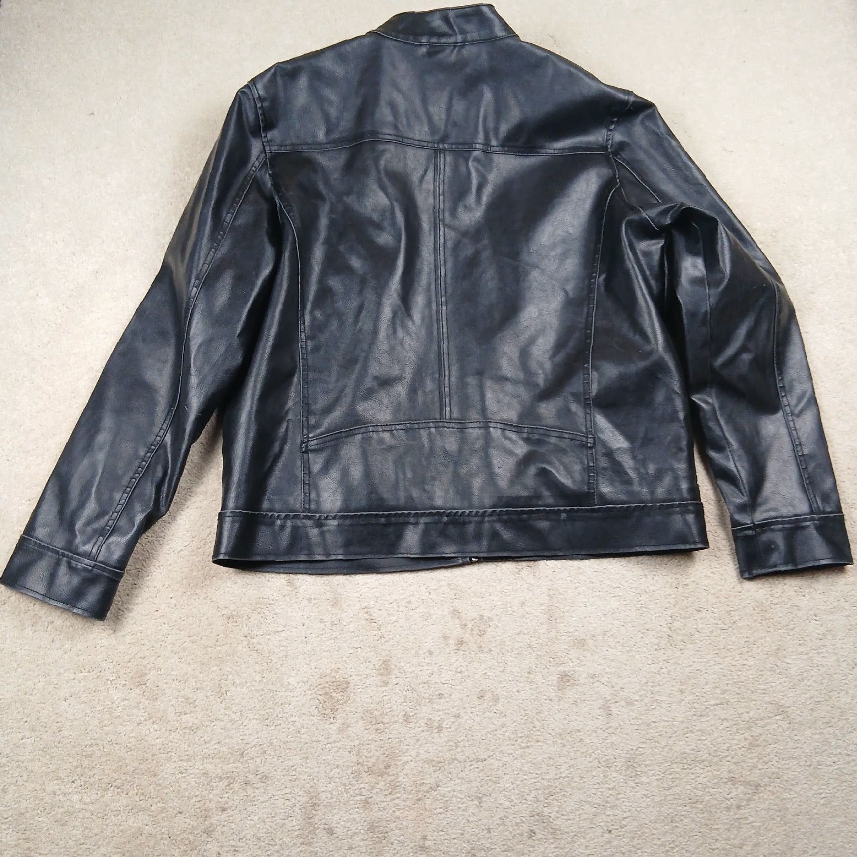 Guess GUESS Motorcycle Jacket Mens XL Black Faux-Leather Band Collar Full Zip Zipper Pockets Regular Fit Short Coat Size US XL / EU 56 / 4 - 4 Thumbnail