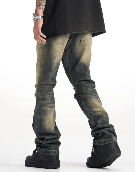 Japanese Brand Retro distressed ripped trendy straight slim jeans Size US 32 / EU 48 - 4 Thumbnail