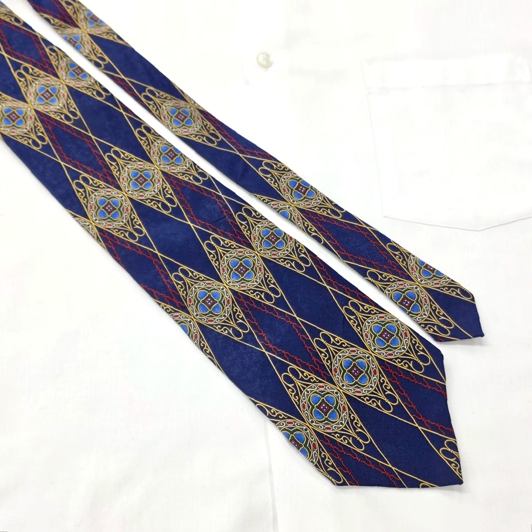 Oscar De La Renta Vintage Oscar de la Renta Necktie Mens Blue Silk Geometric Pattern USA Designer Tie Size ONE SIZE - 3 Thumbnail