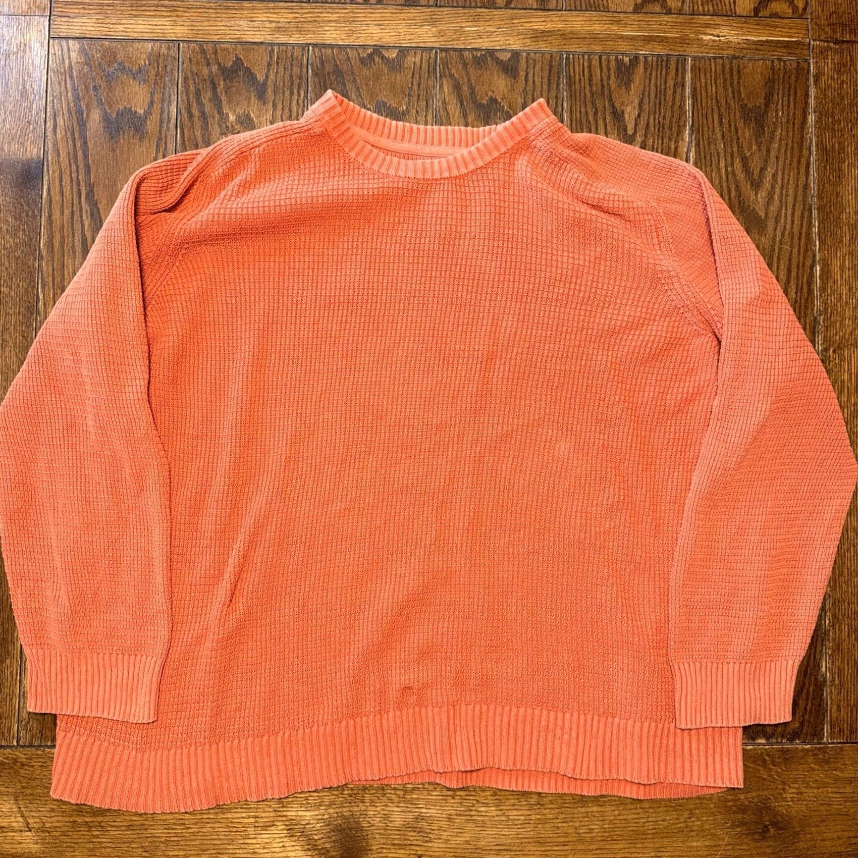 Vintage LL Bean Sweater Mens XXL Orange Cotton Waffle Knit Crewneck Sunwashed Textured Vintage? Size US XXL / EU 58 / 5 - 2 Thumbnail