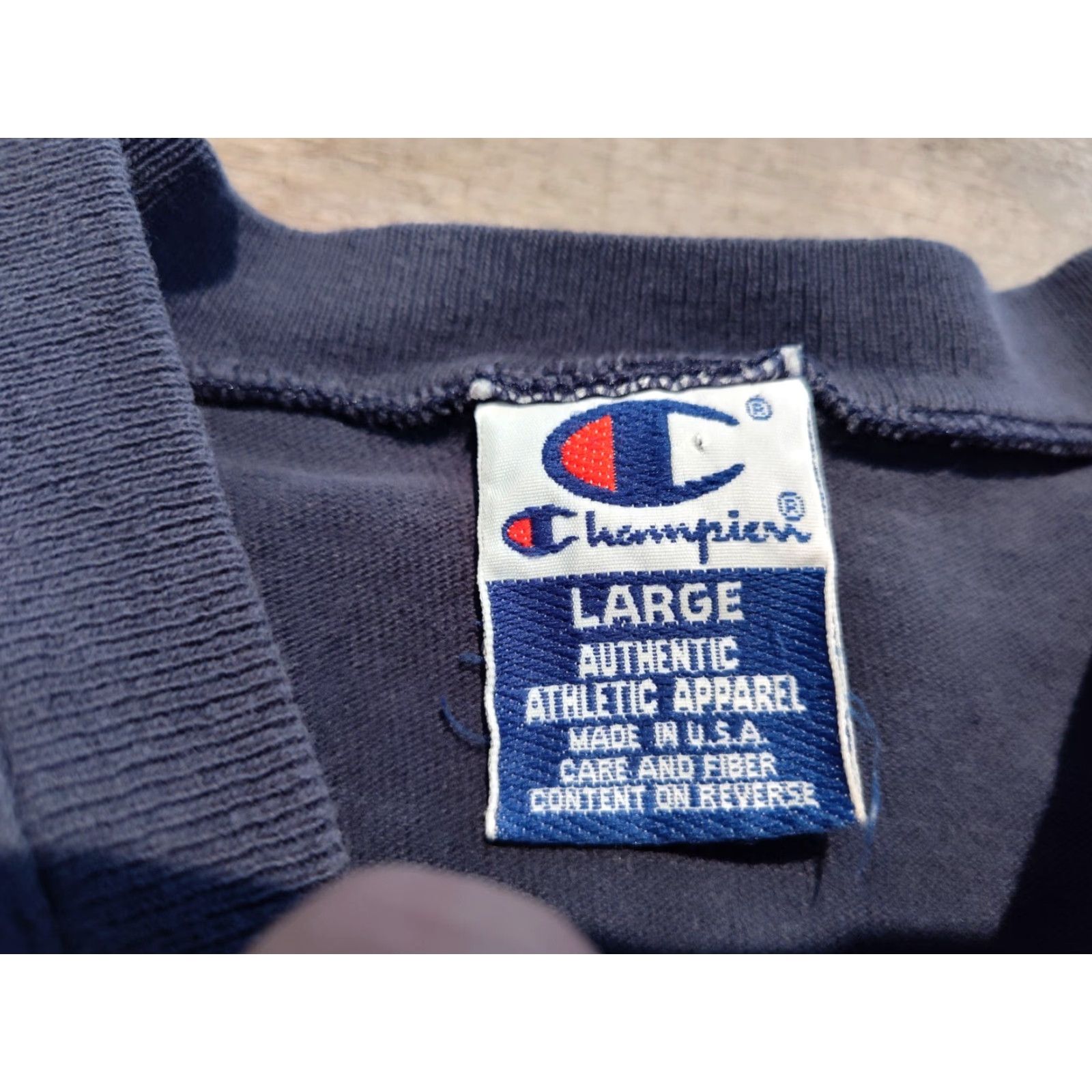 Champion VINTAGE Champion T-Shirt Blue V-Neck Logo Short Sleeve Men L 90s Bleached USA Made Size US L / EU 52-54 / 3 - 7 Thumbnail