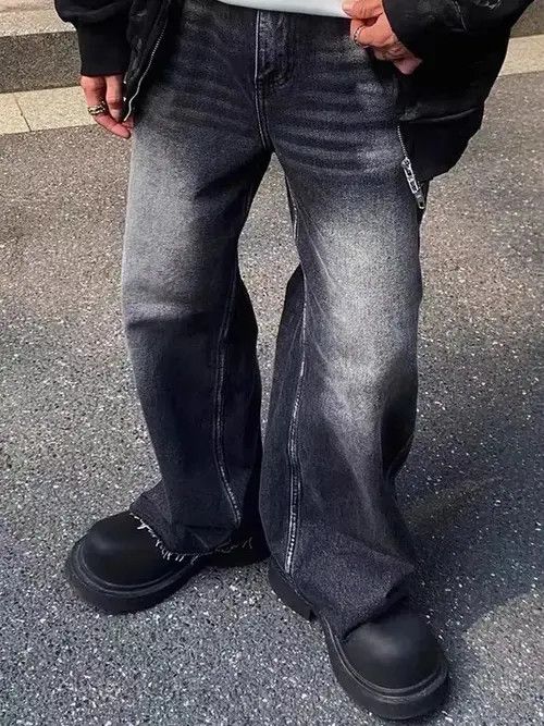 Japanese Brand × Jean Vintage raw edge wide leg straight jeans trousers Size US 32 / EU 48 - 4 Thumbnail