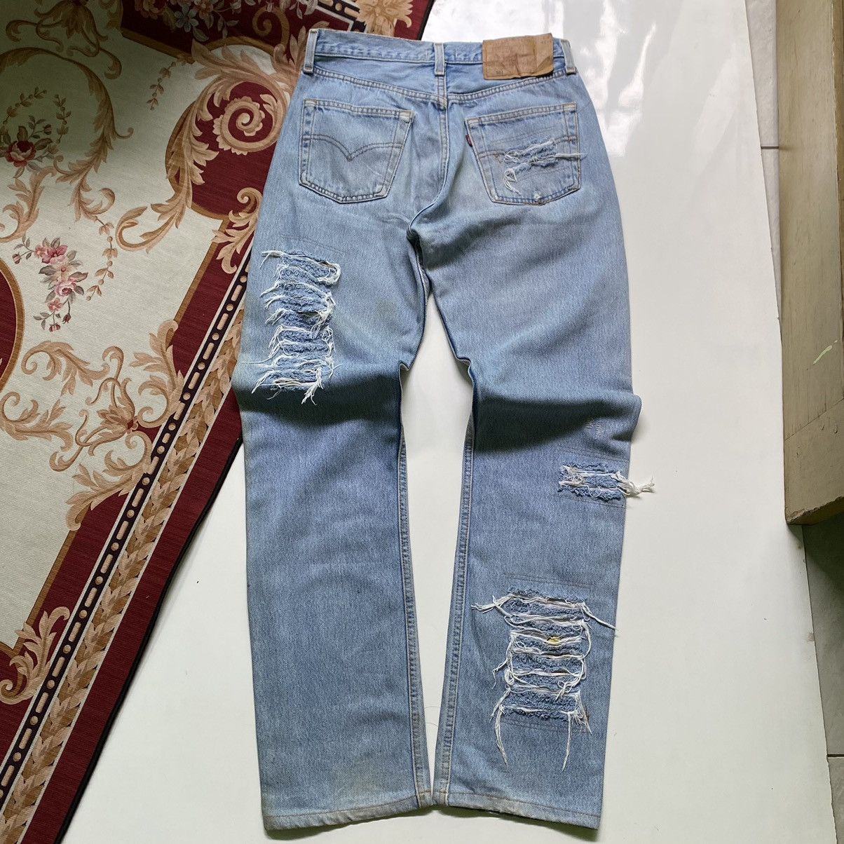 Japanese Brand × Levi's × Vintage RARE 💰 Vintage Levi’s 501 Rebuild Rips Grunge Denim " SAMPLE Size US 29 - 2 Thumbnail