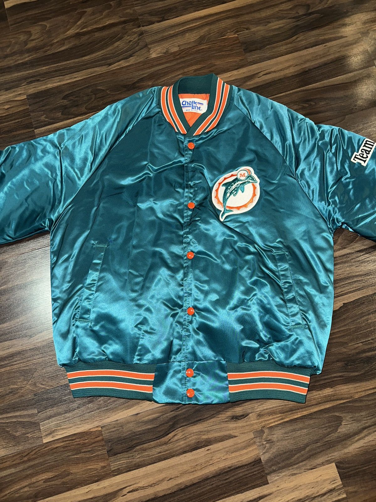 NFL × Vintage Vtg 80s 90s CHALKLINE Miami Dolphins Satin Team Jacket L Size US L / EU 52-54 / 3 - 1 Thumbnail