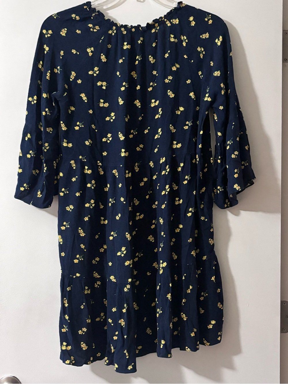 Sperry Sperry Navy Blue Yellow Floral Tiered Dress Bell Sleeves Size M / US 6-8 / IT 42-44 - 2 Thumbnail