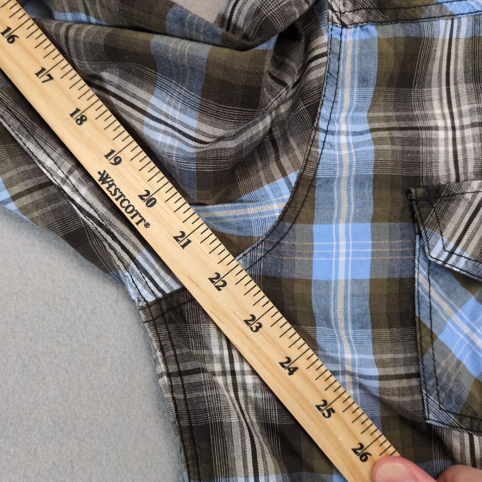 Carbon Carbon Blue Brown Plaid Cotton Button Up Shirt Men's L Size US L / EU 52-54 / 3 - 6 Thumbnail