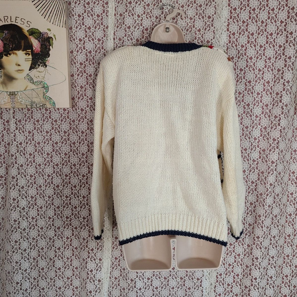Vintage Vintage 80s backroad blues cream floral heart sweater 18w Size XL / US 12-14 / IT 48-50 - 8 Thumbnail