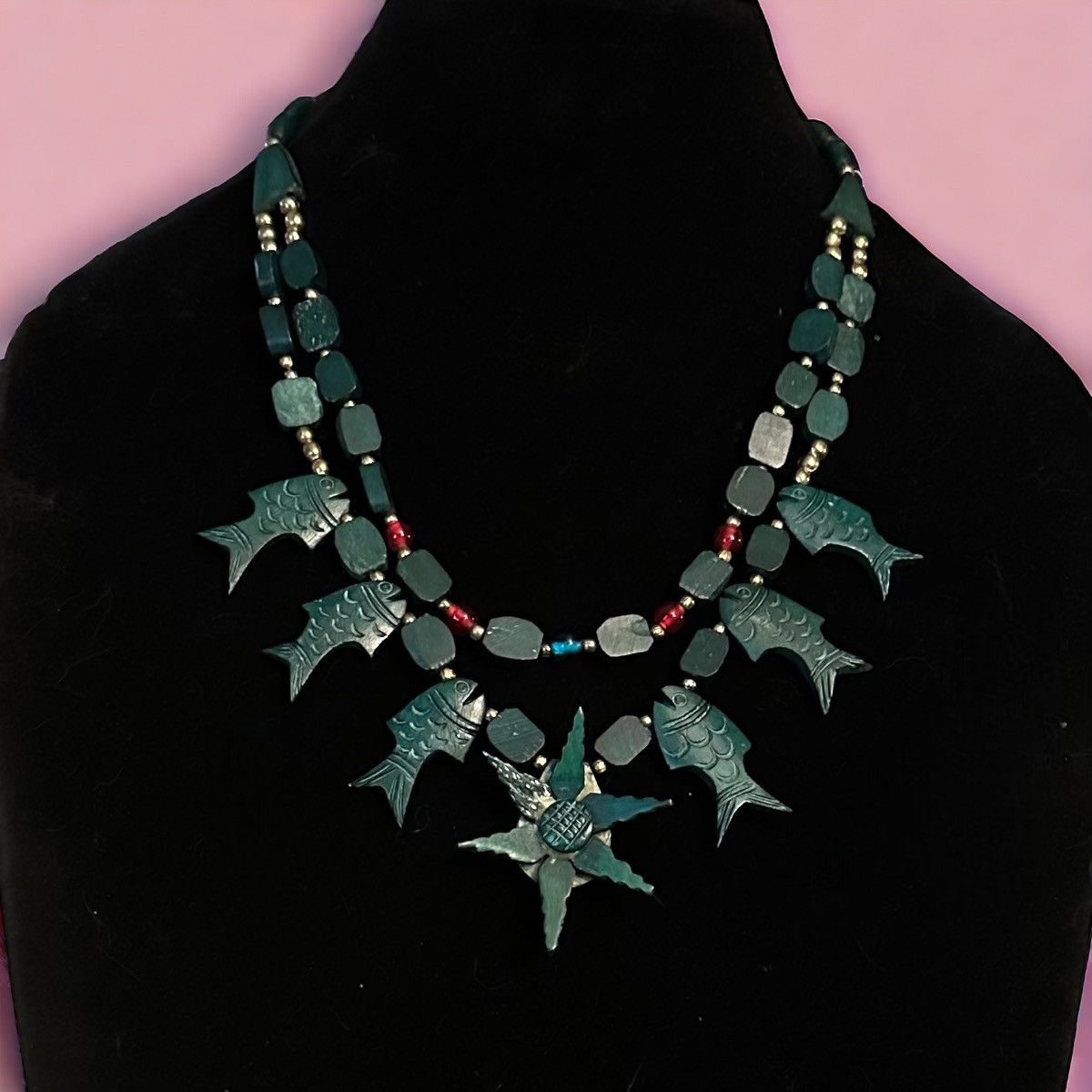 Vintage Vintage wooden layered dangling fish necklace Size ONE SIZE - 1 Thumbnail