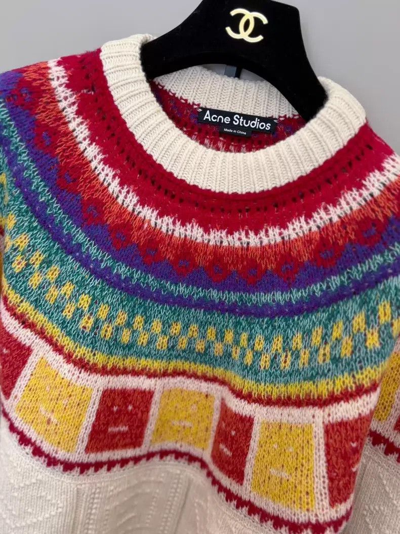 Acne Studios Acne Studios Rainbow Fair Isle Smile Motif Wool Sweater Size S / US 4 / IT 40 - 4 Thumbnail