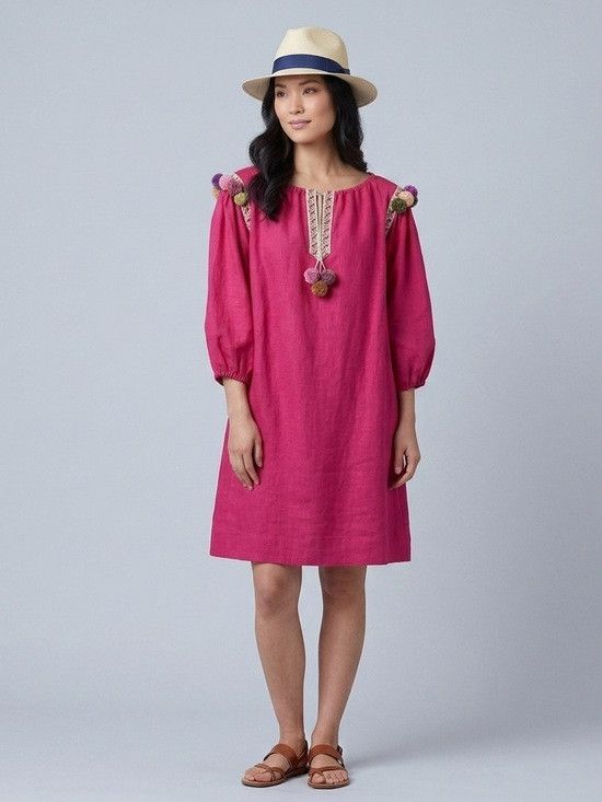 Handmade Handmade Pink 100% Raw Silk Ethnic Boho Tunic Dress - M/L Size M / US 6-8 / IT 42-44 - 1 Thumbnail