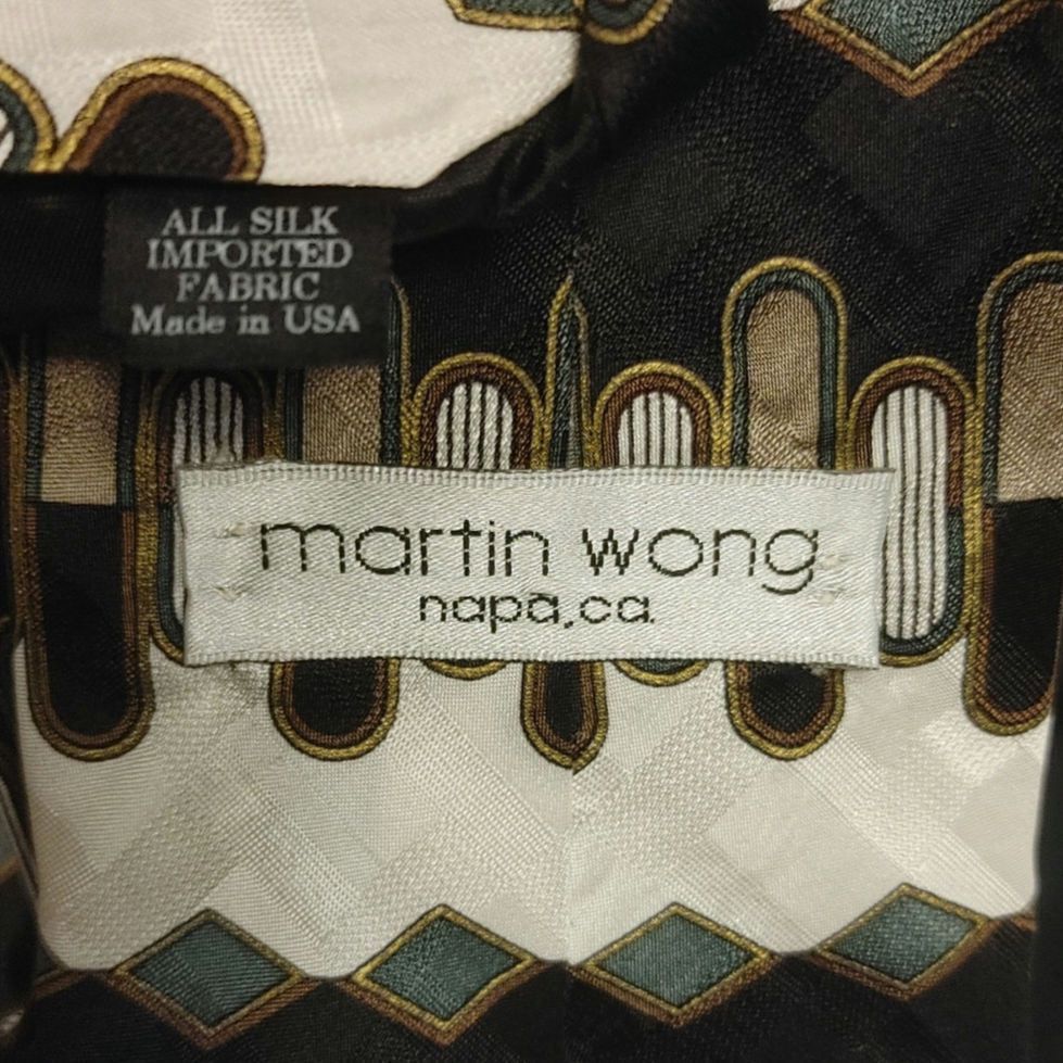 Other Martin Wong Men's OS Silk white/Gold/Black Geometric Tie Size ONE SIZE - 2 Thumbnail
