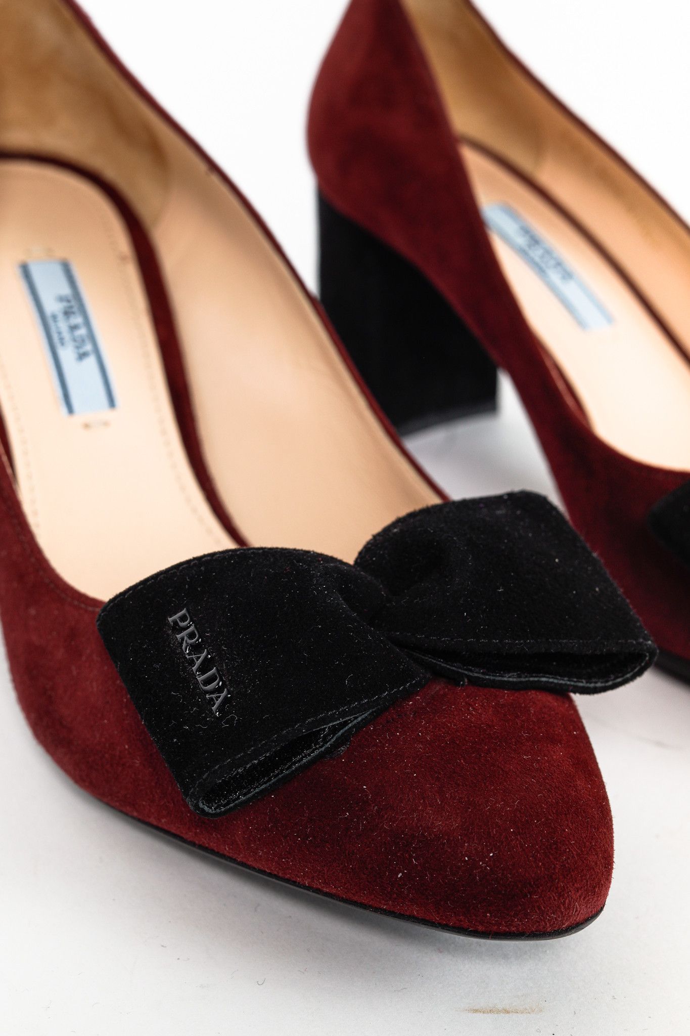 Prada Granato & Nero Suede Bow Pointed-Toe Pumps