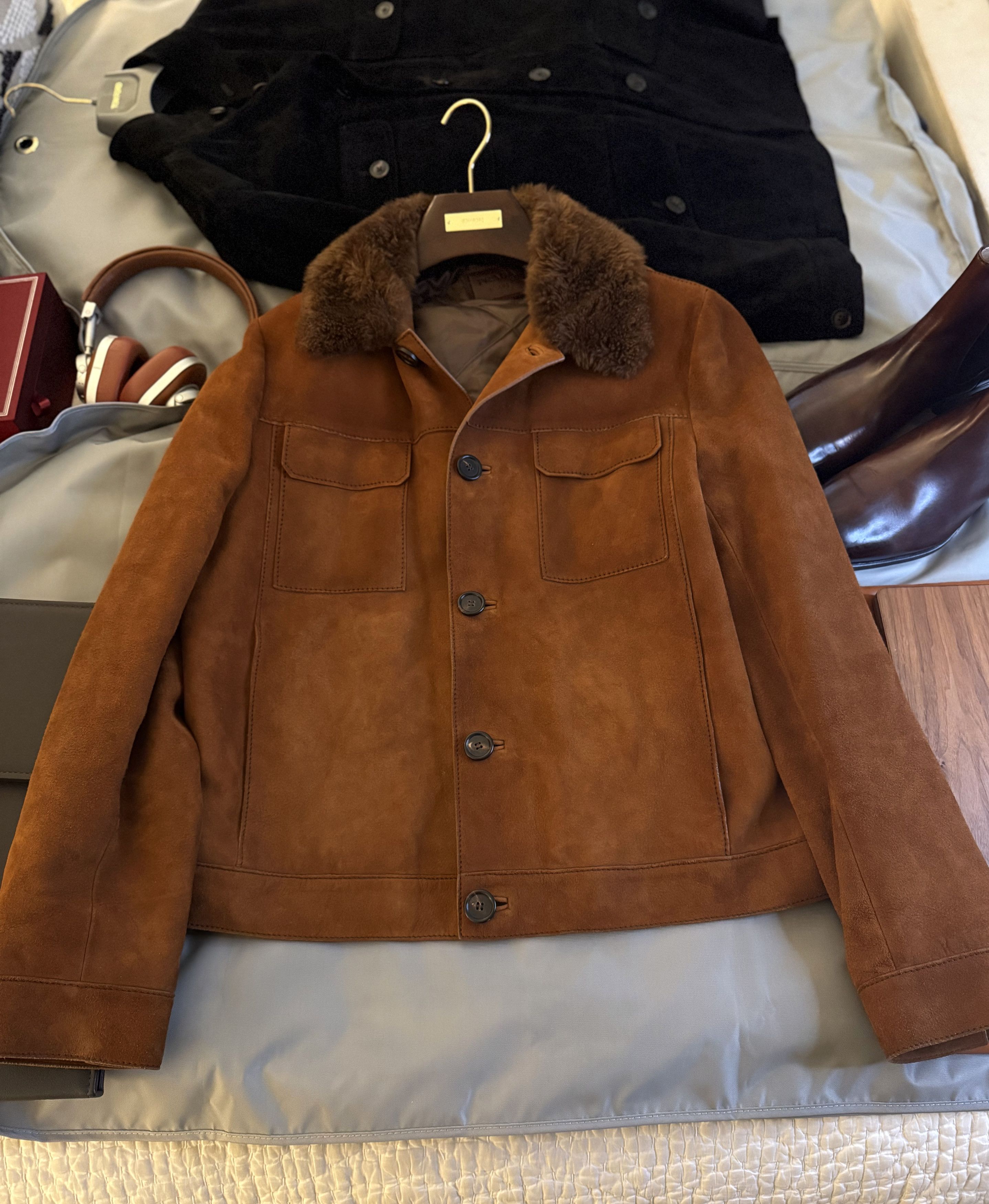 Prada Ultimate Rare $10,500 w/tax Shearling Collar Burnished Suede Size US L / EU 52-54 / 3 - 1 Thumbnail