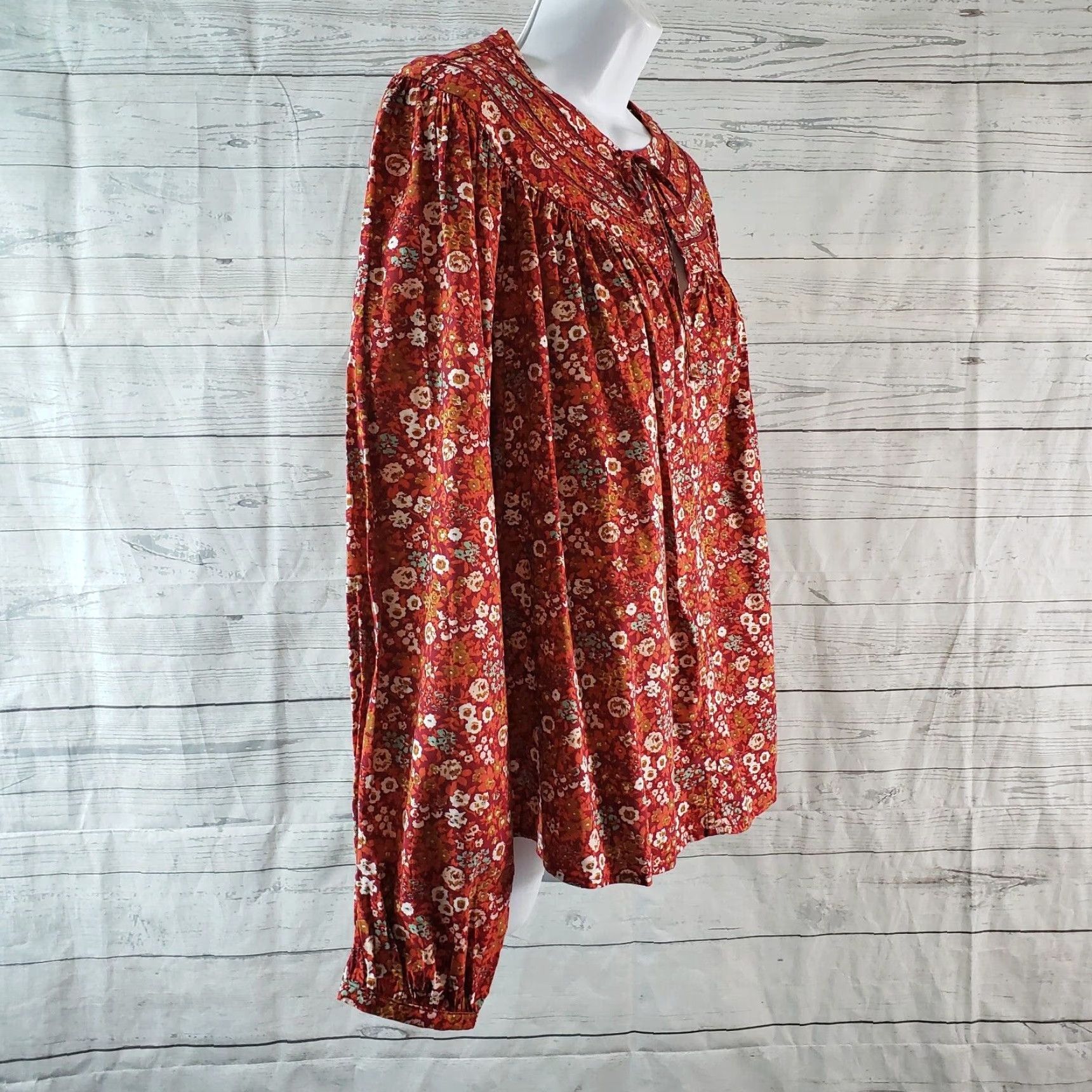 Vintage VINTAGE? Universal Thread Floral Blouse Womens Long Sleeve Shirt Red Green Cotton Blend S Size S / US 4 / IT 40 - 3 Thumbnail