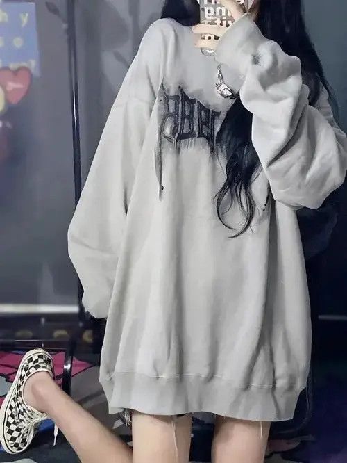 Japanese Brand Vintage Letter Print Hoodies Women Harajuku Grunge Size ONE SIZE - 7 Thumbnail
