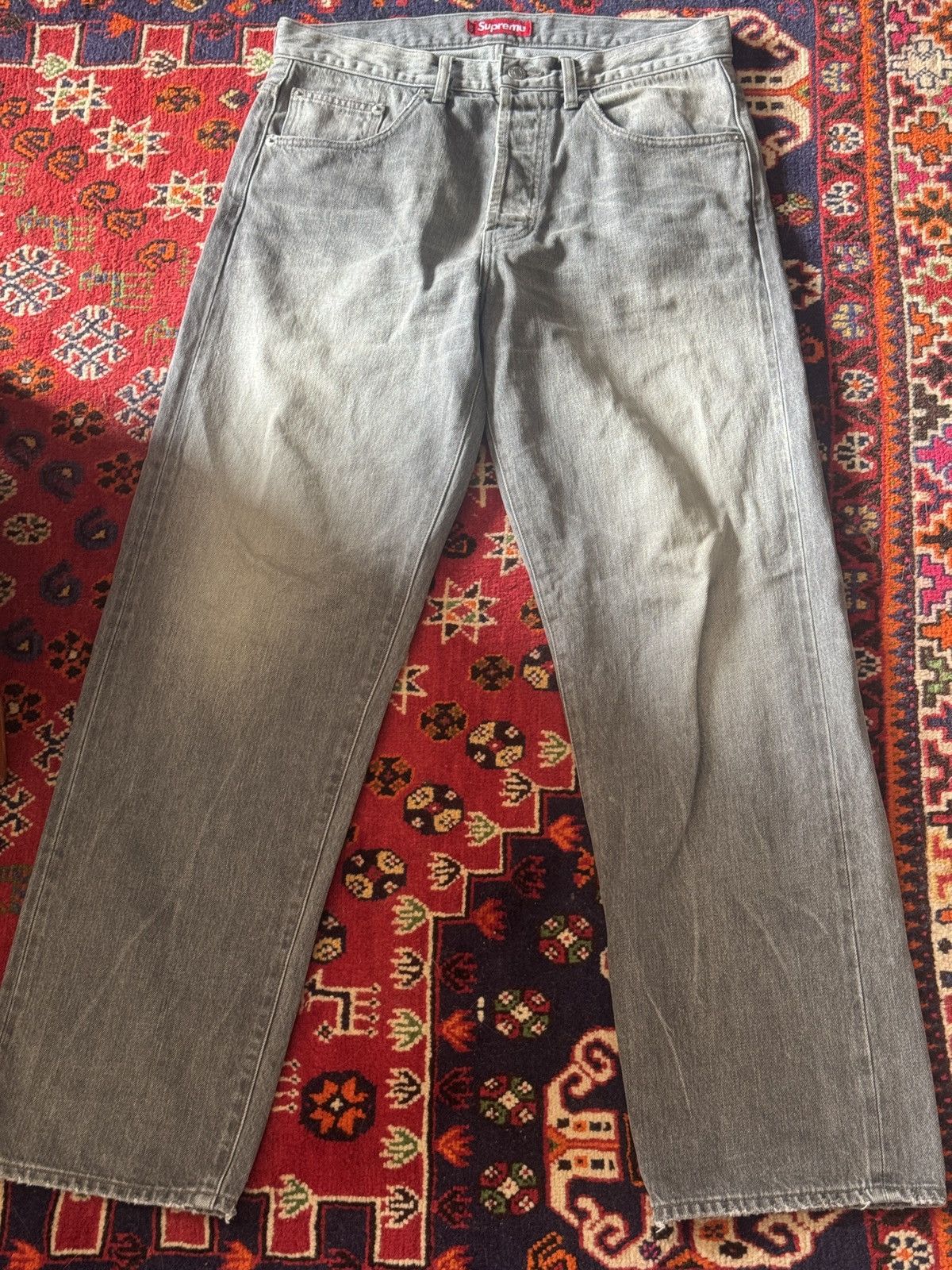 Supreme Supreme Distressed Loose Fit Selvedge Jean Grey | Grailed