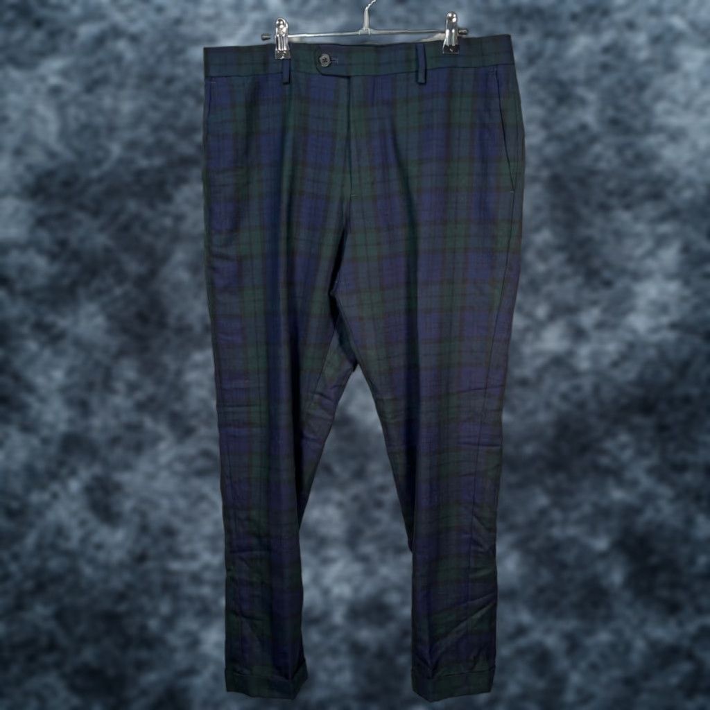 Banana Republic Banana Republic Mens Dress Pants 33 Blue & Green Plaid Tapered Wool Blend Size US 33 - 1 Thumbnail