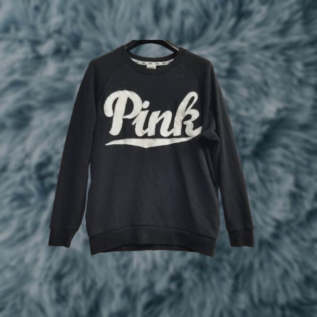 Vintage Pink Victoria's Secret Womens Black Pullover Sweatshirt Long Sleeve Small Size Ladies Regular Logo Sports Activewear Size S / US 4 / IT 40 - 1 Thumbnail