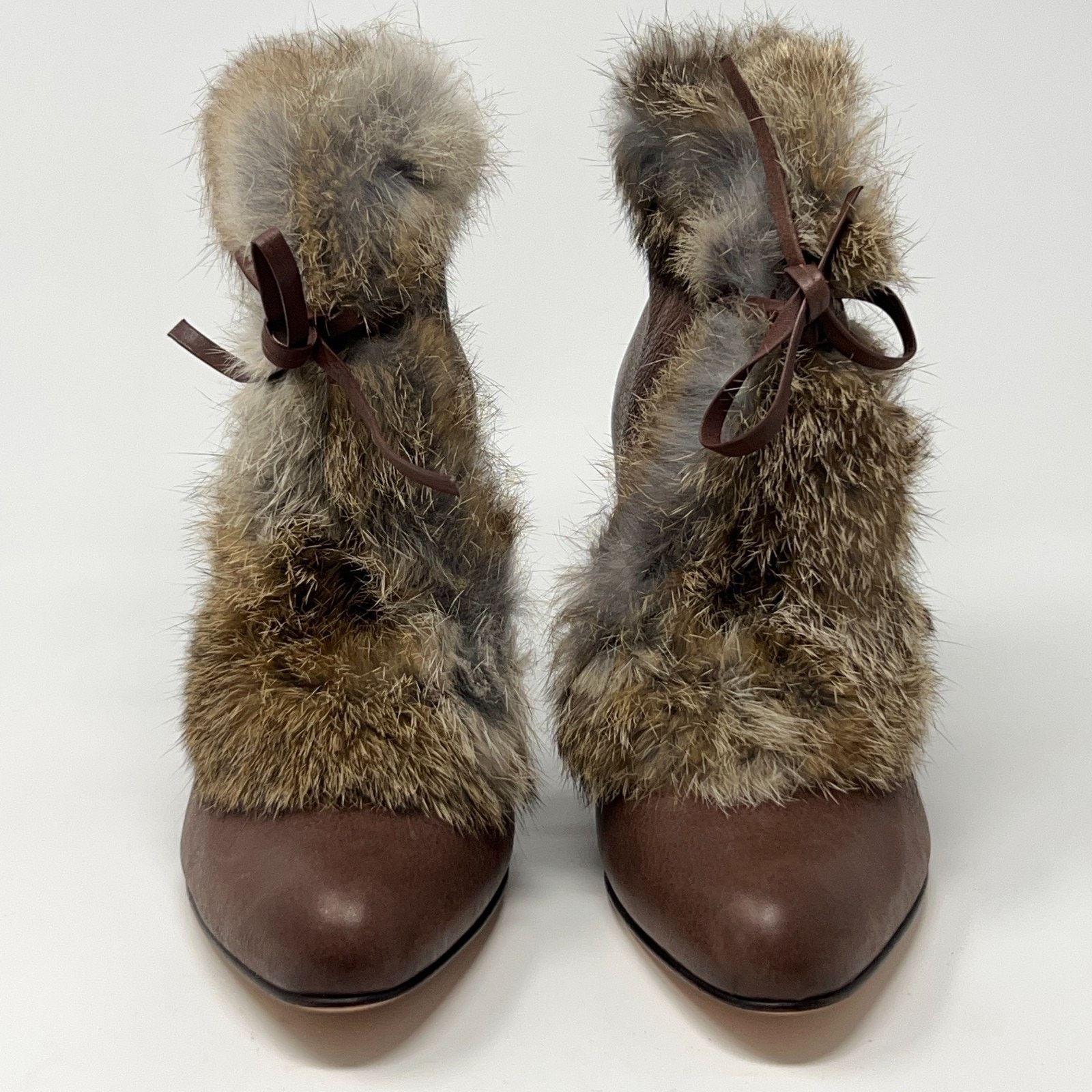 10 Corso Como Corso Como Rabbit Fur Trim Wedge Booties Brown Womens 8M Size US 8 / IT 38 - 2 Thumbnail