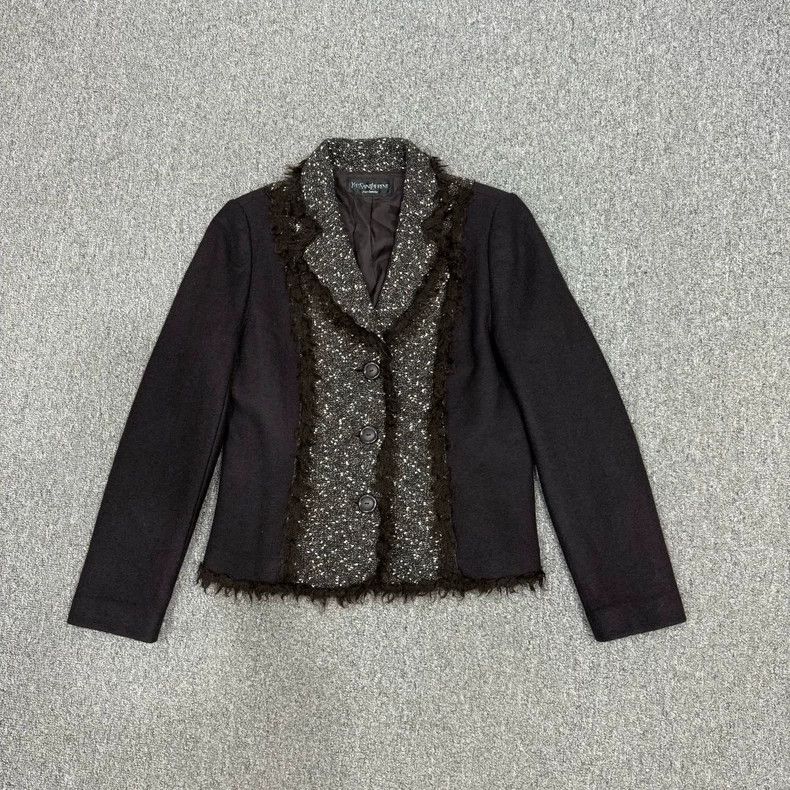 Yves Saint Laurent YSL Dark Brown Sequin Blazer Coat Size US S / EU 44-46 / 1 - 1 Thumbnail