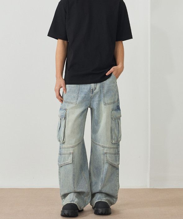 Japanese Brand American retro distressed washed multi-pocket cargo jeans Size US 32 / EU 48 - 3 Thumbnail