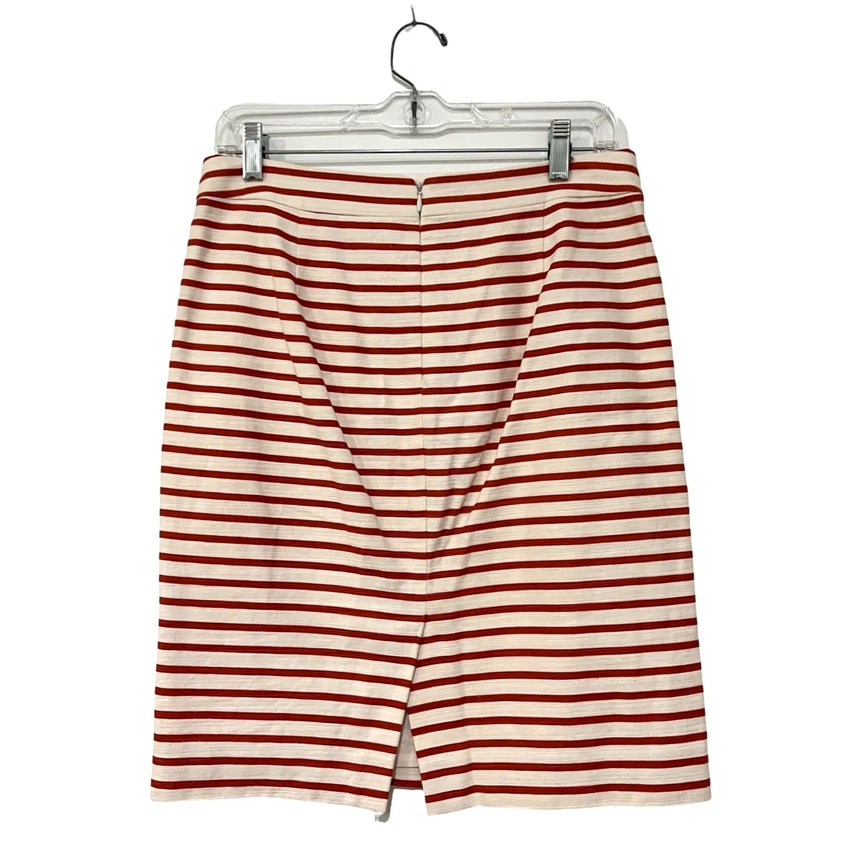 J.Crew J. Crew No 2 Pencil Skirt Size 2 Red Ivory Stripe Knee Length Linen Cotton Skirt Womens Knee Length Striped Autumn Winter Spring Summer 2 Womens Size 26" / US 2 / IT 38 - 4 Thumbnail