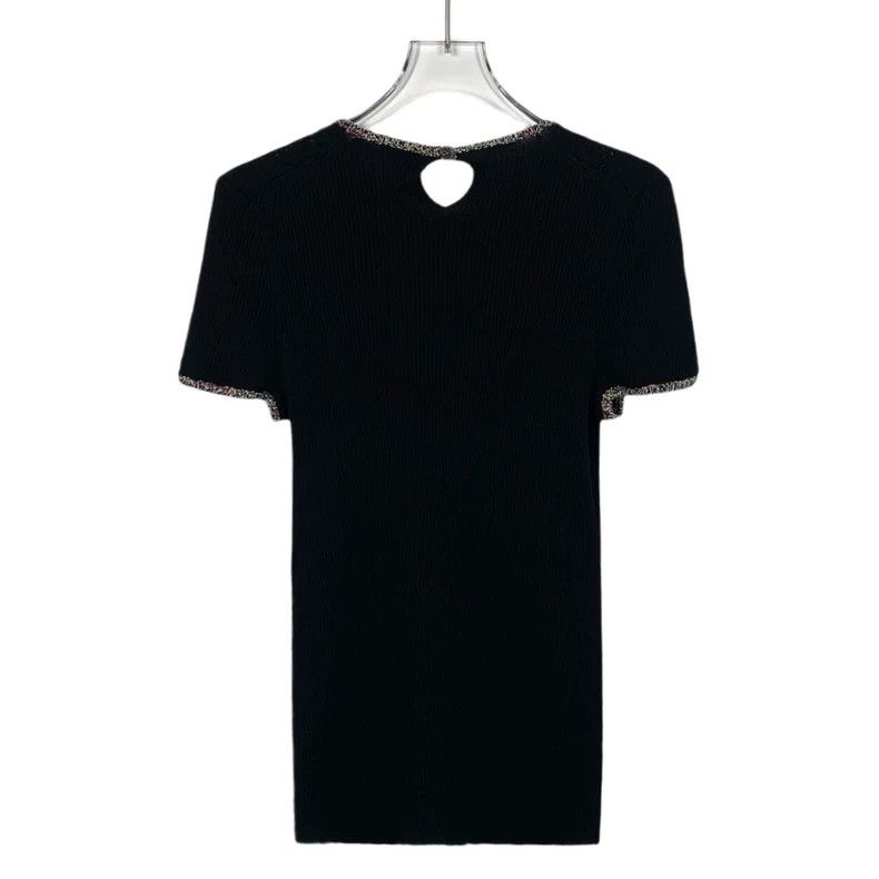 Chanel ChanelBlack hollow round-neck short-sleeved T-shirt 2503-Ne Size S / US 4 / IT 40 - 2 Thumbnail