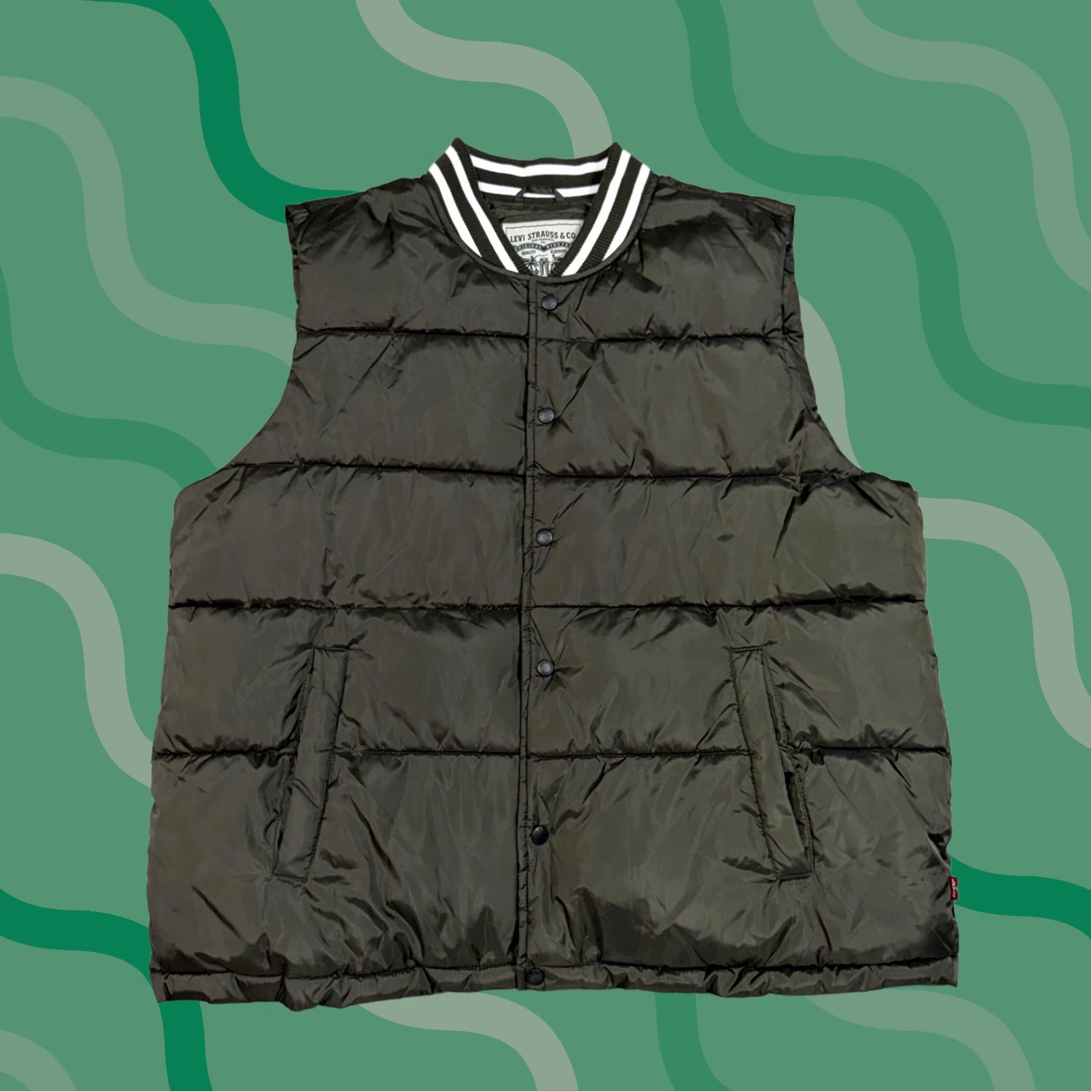Levi's Levi's Vest Mens 2XL Green Puffer Quilted Full Zip Varsity Collar Insulated Jacket Size US XXL / EU 58 / 5 - 1 Thumbnail