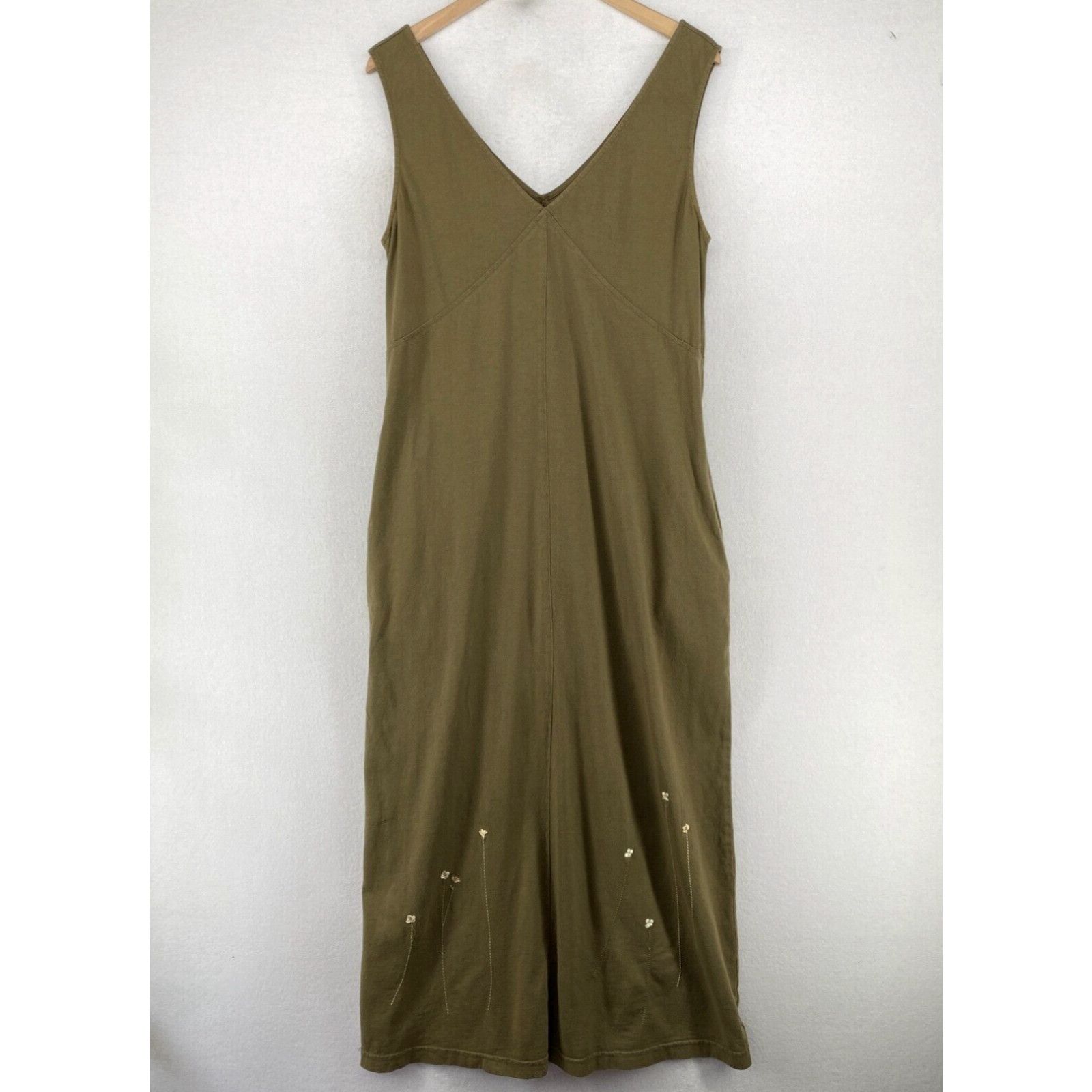 image of Pictures Johnny Was Dress L Shift Maxi V-Neck Sleeveless Cotton Green Usa in White, Women's (Size L